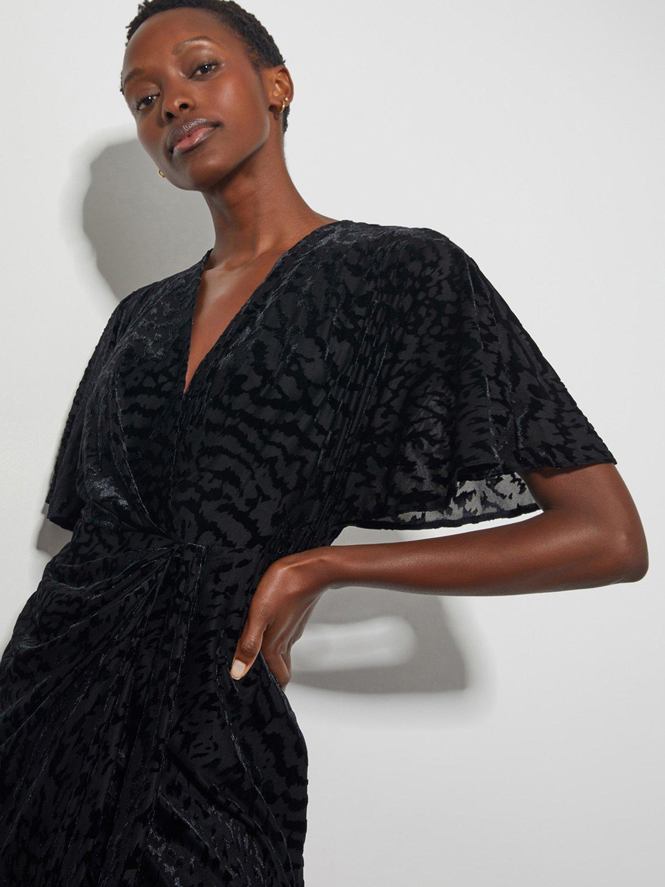 Image 3 of 4 of Monsoon Dana Devore Wrap Dress - Black