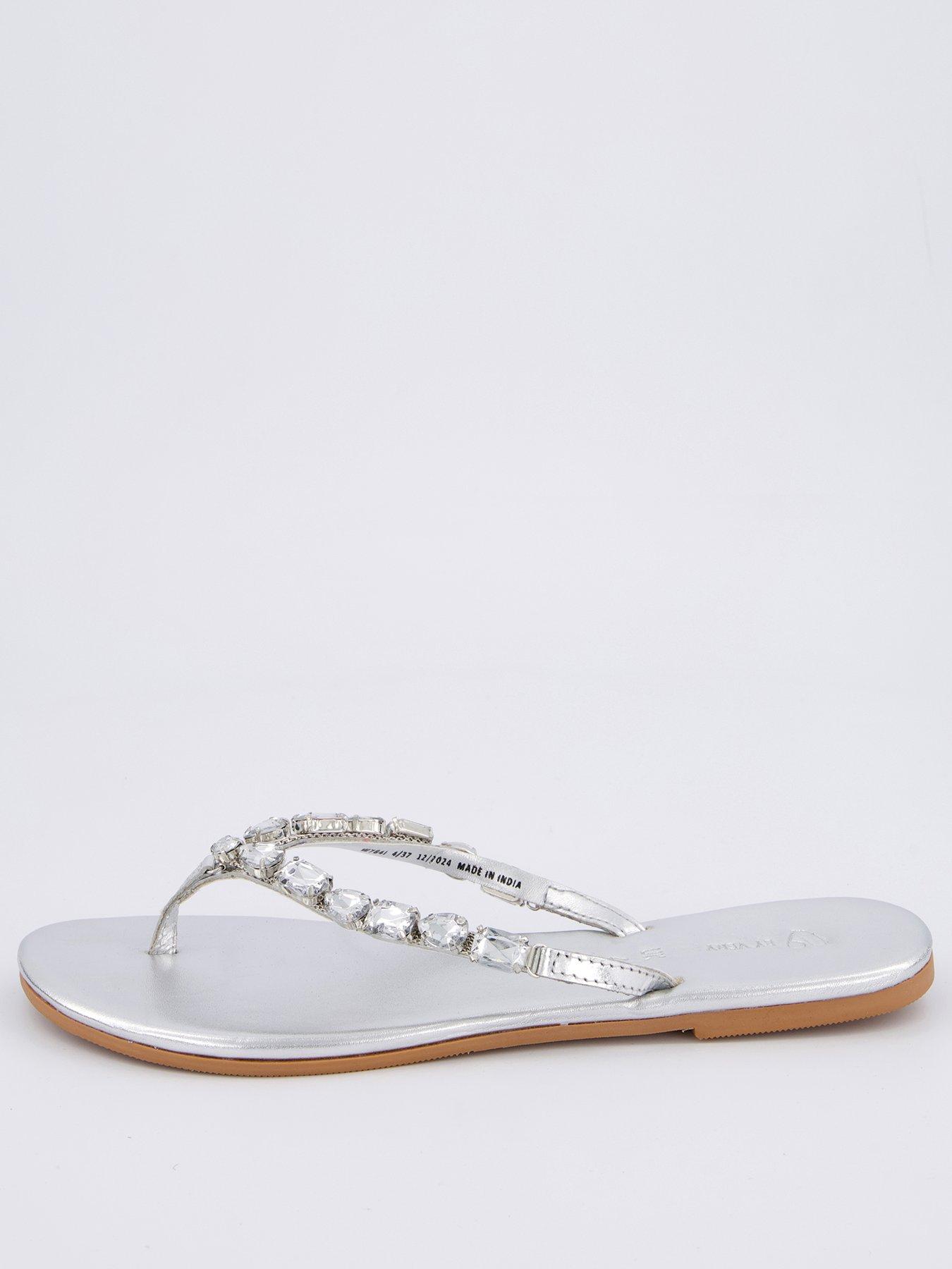 Image 2 of 6 of V by Very Embellished Toe Post Leather Sandals - Silver