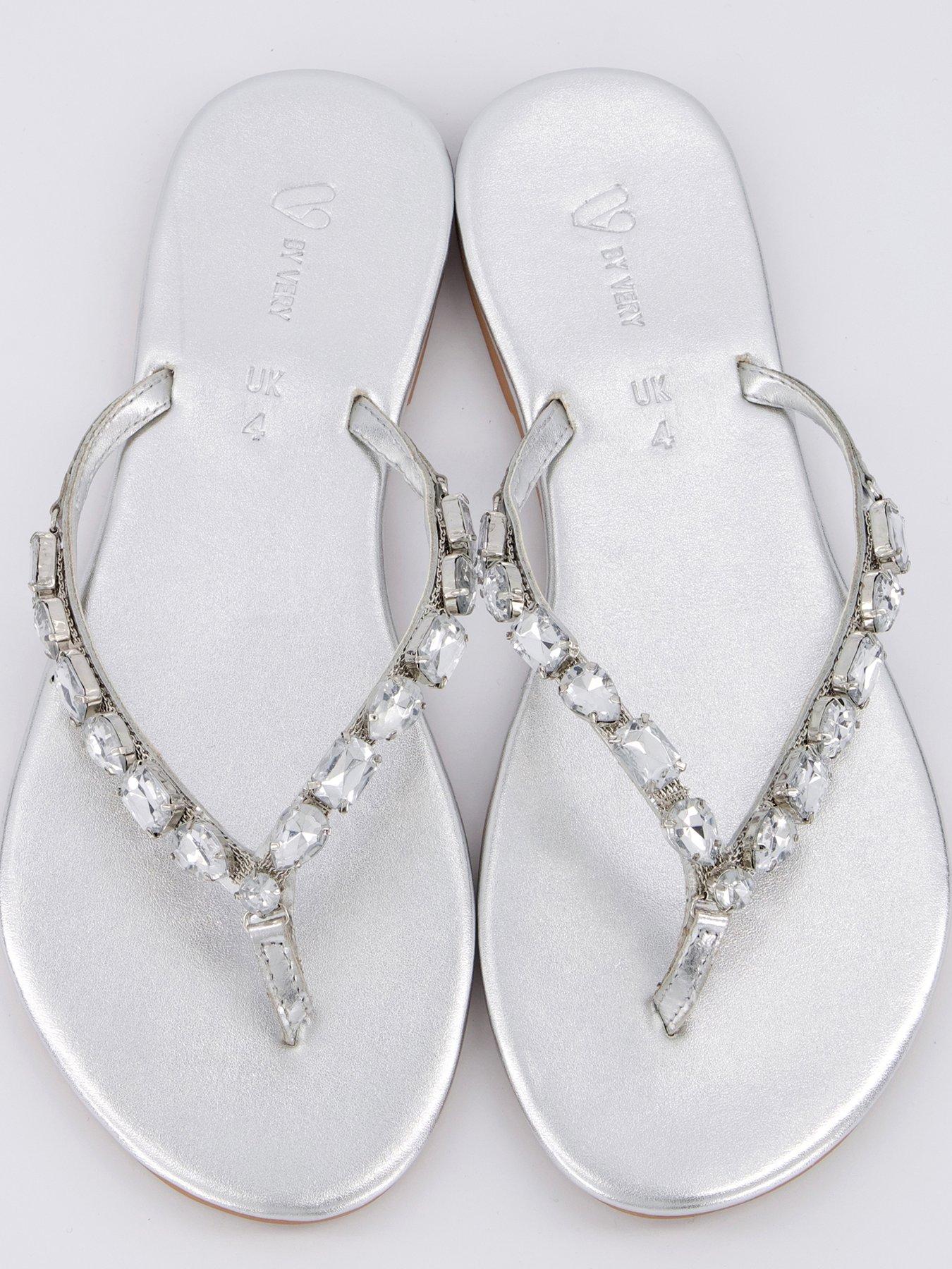 Image 3 of 6 of V by Very Embellished Toe Post Leather Sandals - Silver