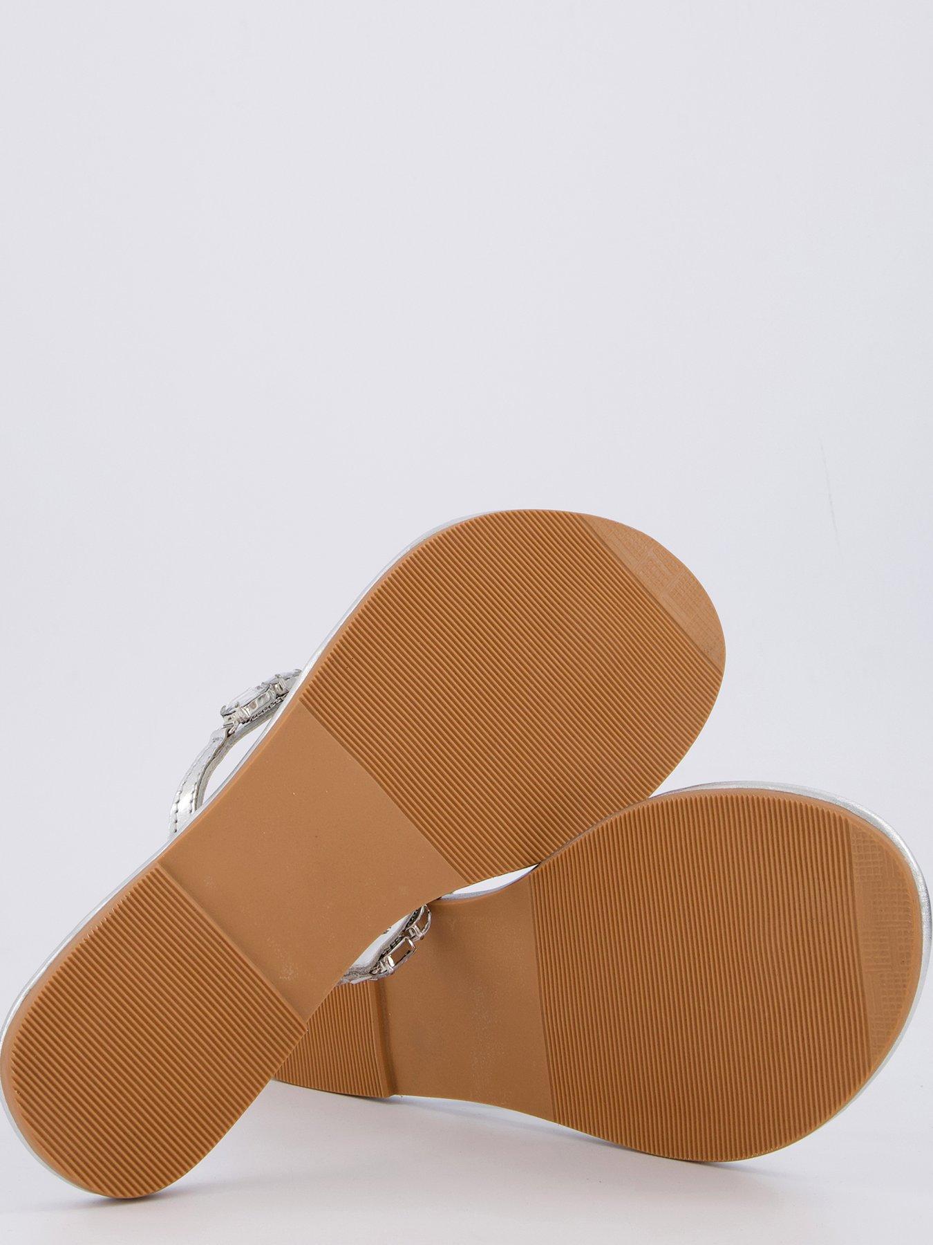 Image 4 of 6 of V by Very Embellished Toe Post Leather Sandals - Silver