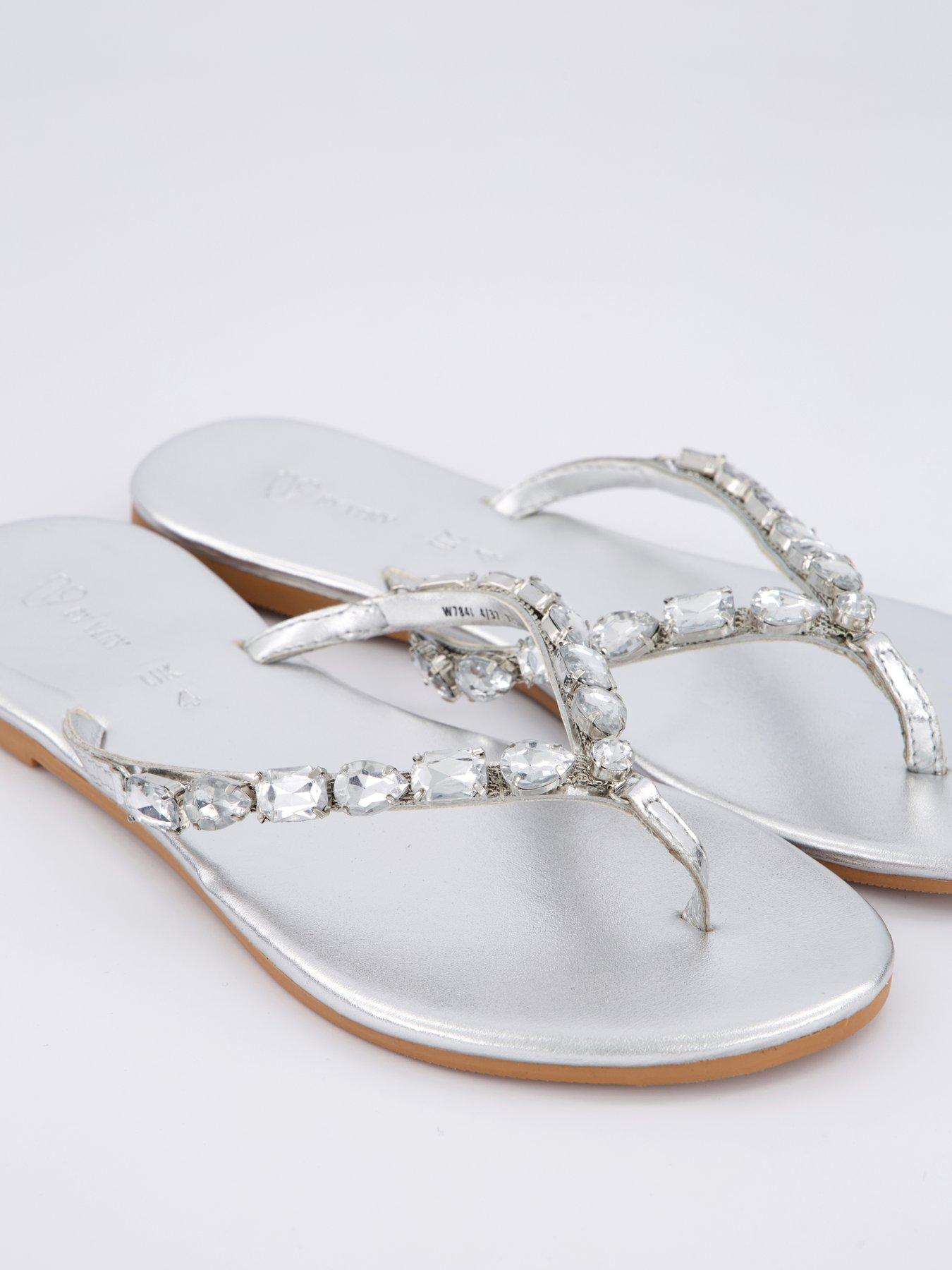 Image 5 of 6 of V by Very Embellished Toe Post Leather Sandals - Silver