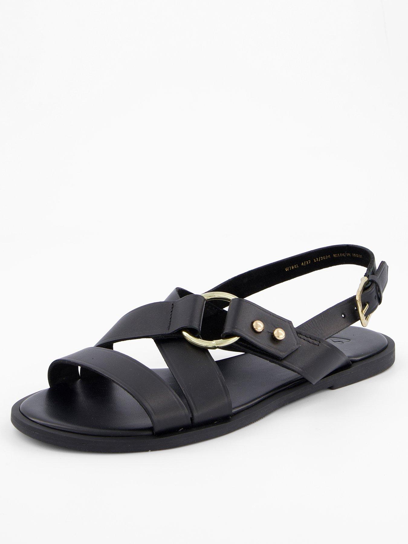 undefined Wide Fit Leather Strappy Sandal - Black