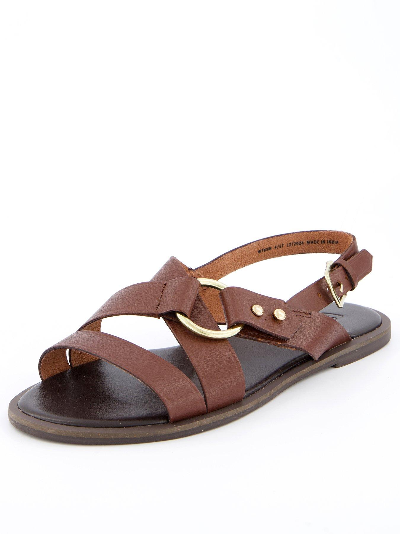 undefined Wide Fit Leather Strappy Sandal - Choc