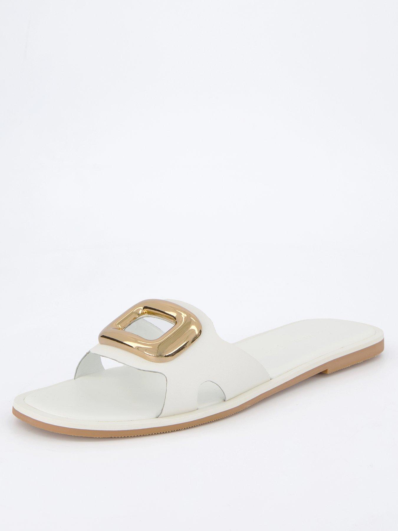 undefined Large Metal Eyelet Slider - White