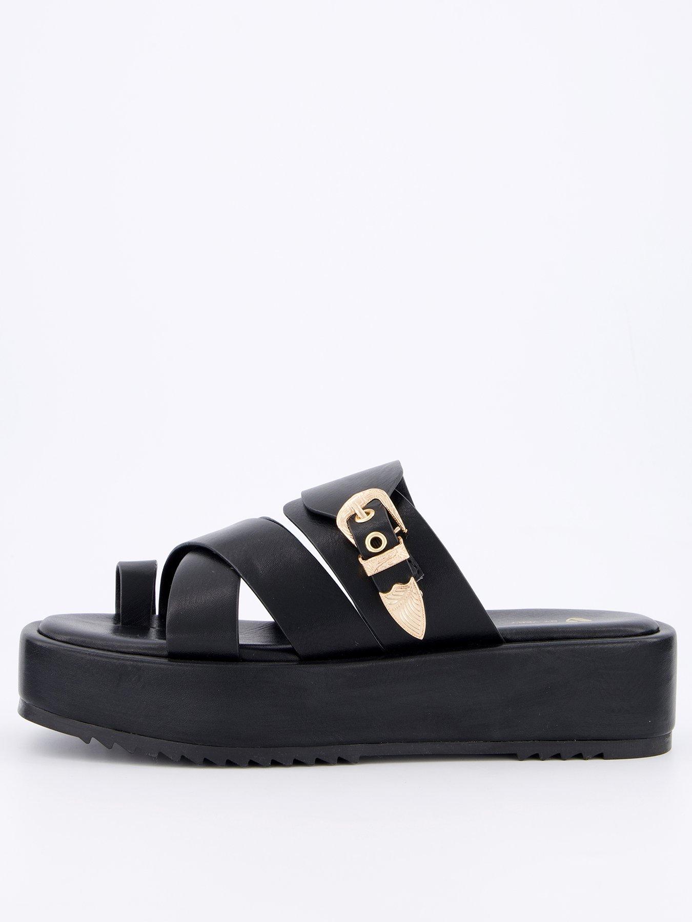undefined Western Trim Cross Strap Flatform Sandal - Black