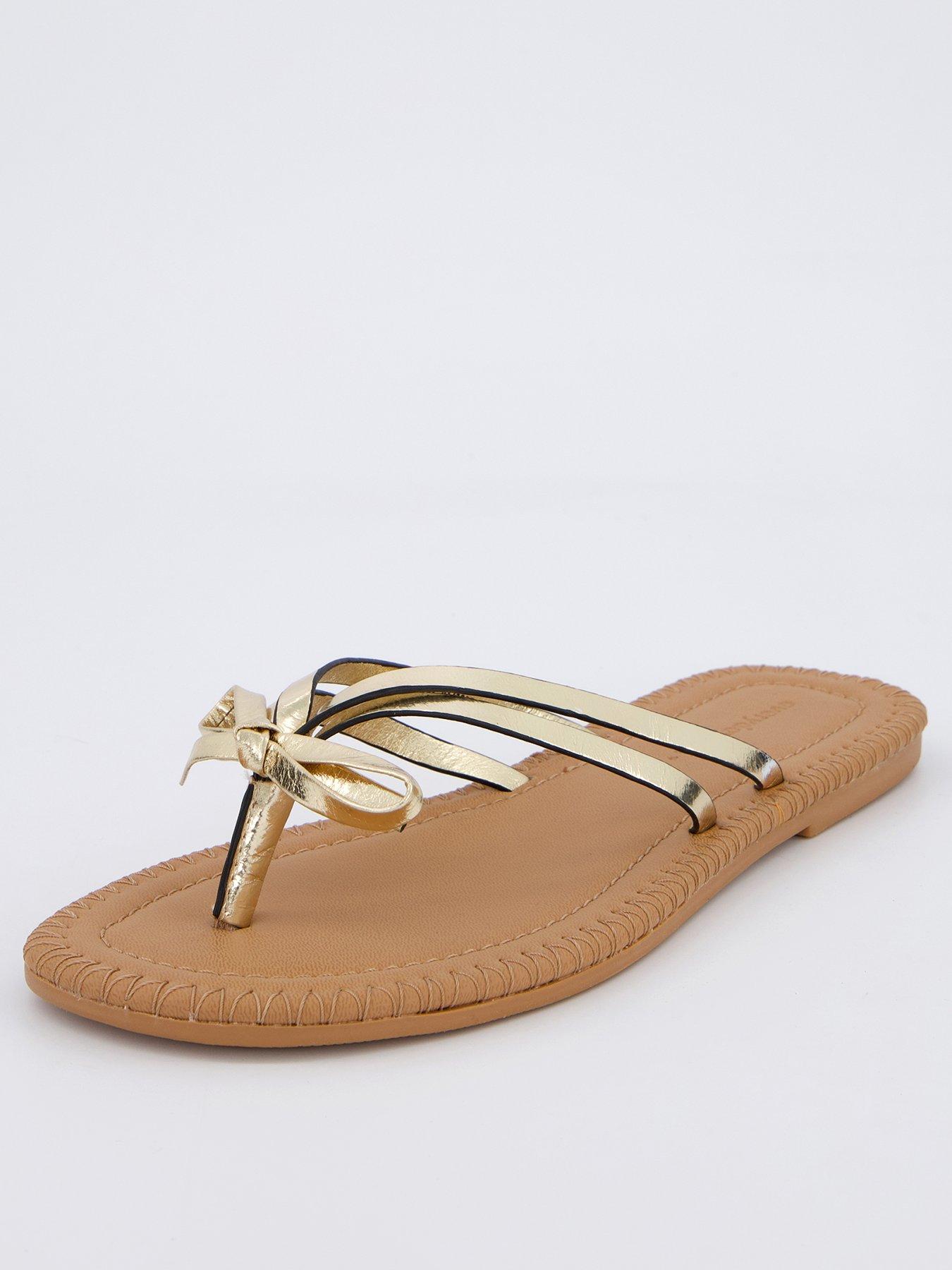 Image 1 of 5 of Everyday Leather Bow Toe Post Sandal - Gold