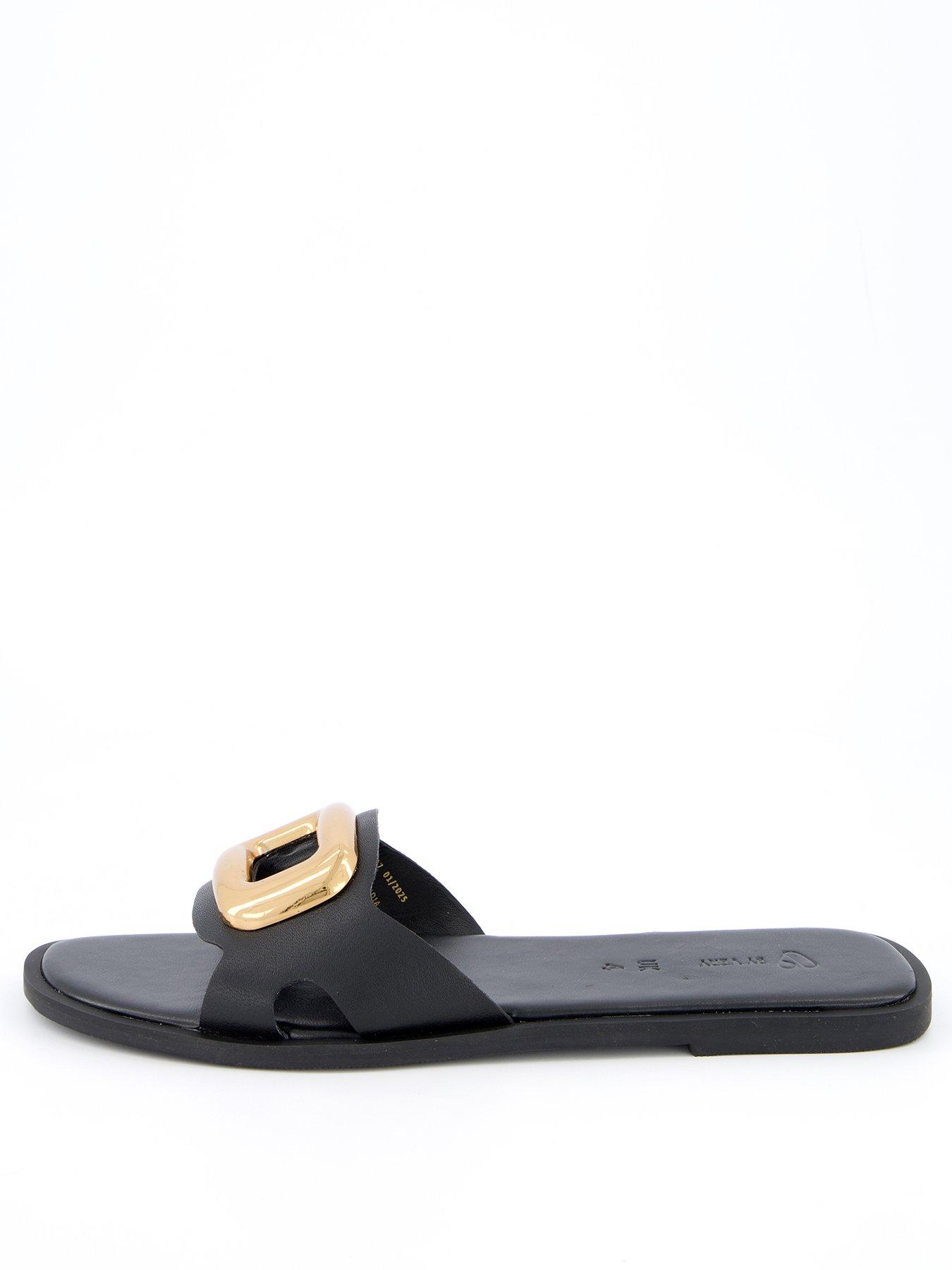 undefined Leather Eyelet Slider - Black