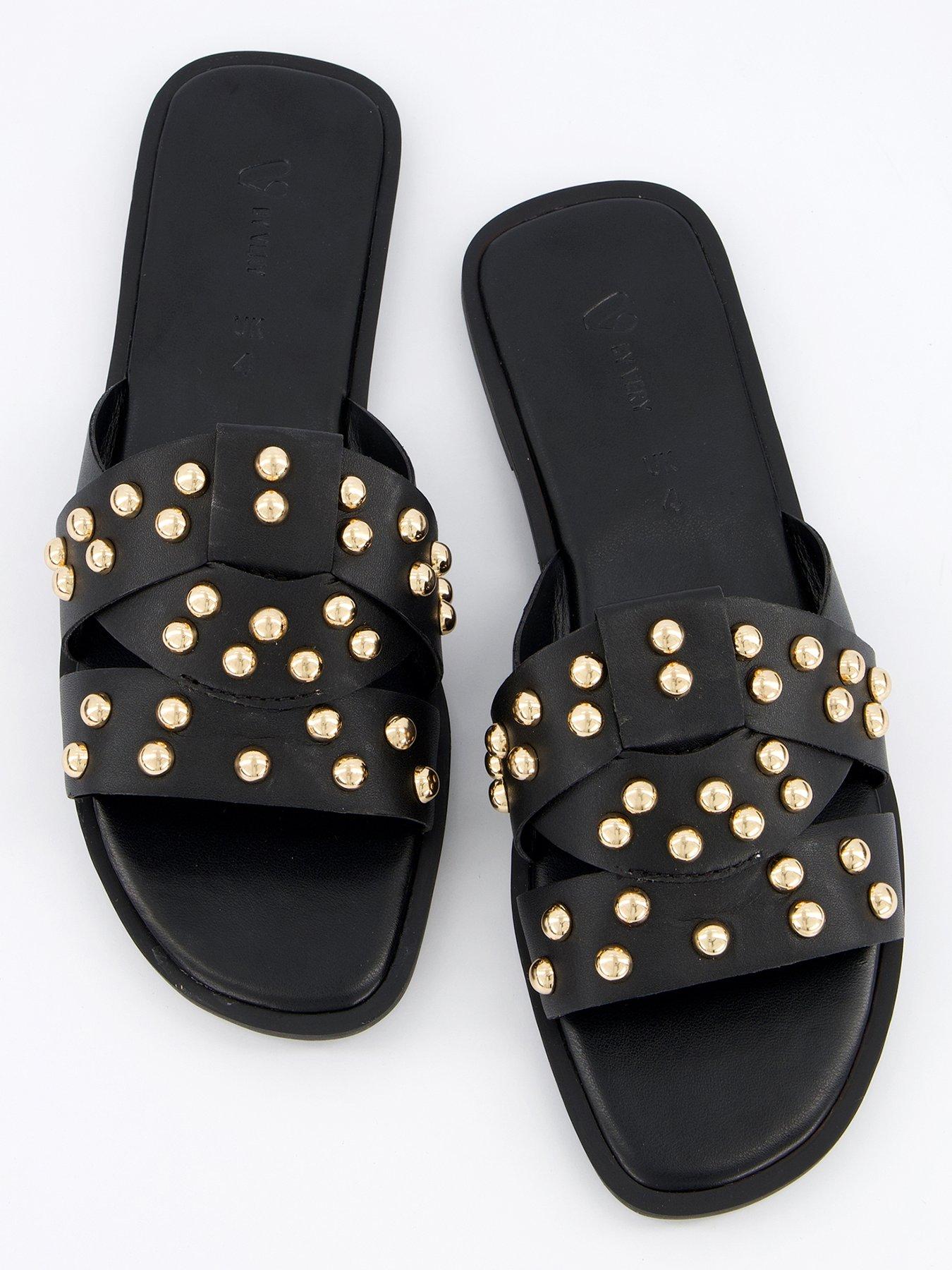 Buy gold studded sliders Store Black Friday