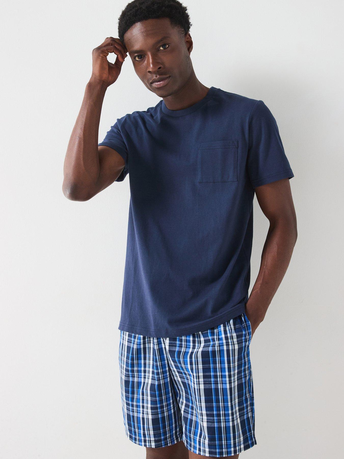 undefined Cotton blend check Pyjama Short and T-Shirt - Blue