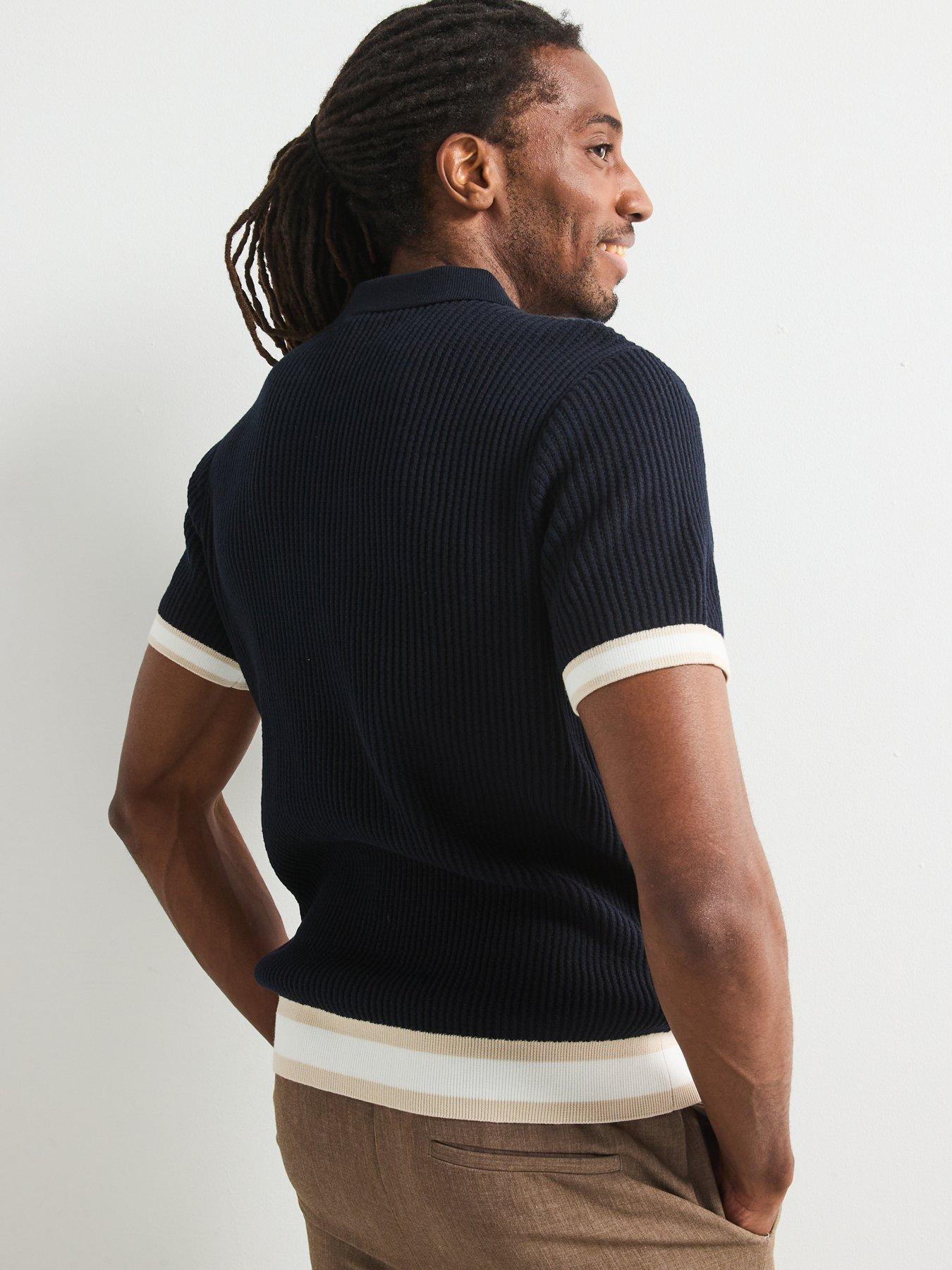 Image 2 of 6 of Very Man Knitted Tipped Polo Shirt - Navy