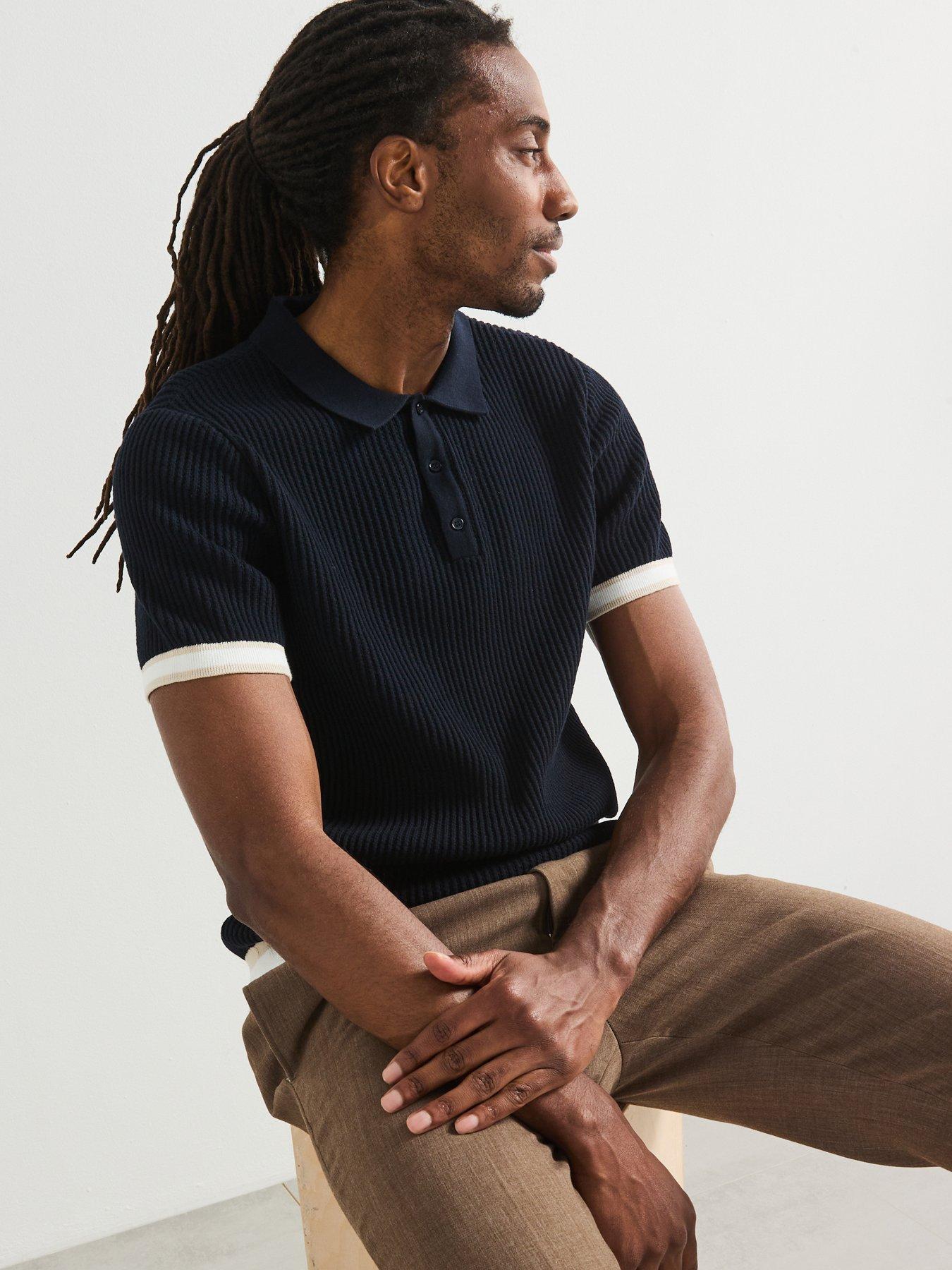 Image 4 of 6 of Very Man Knitted Tipped Polo Shirt - Navy