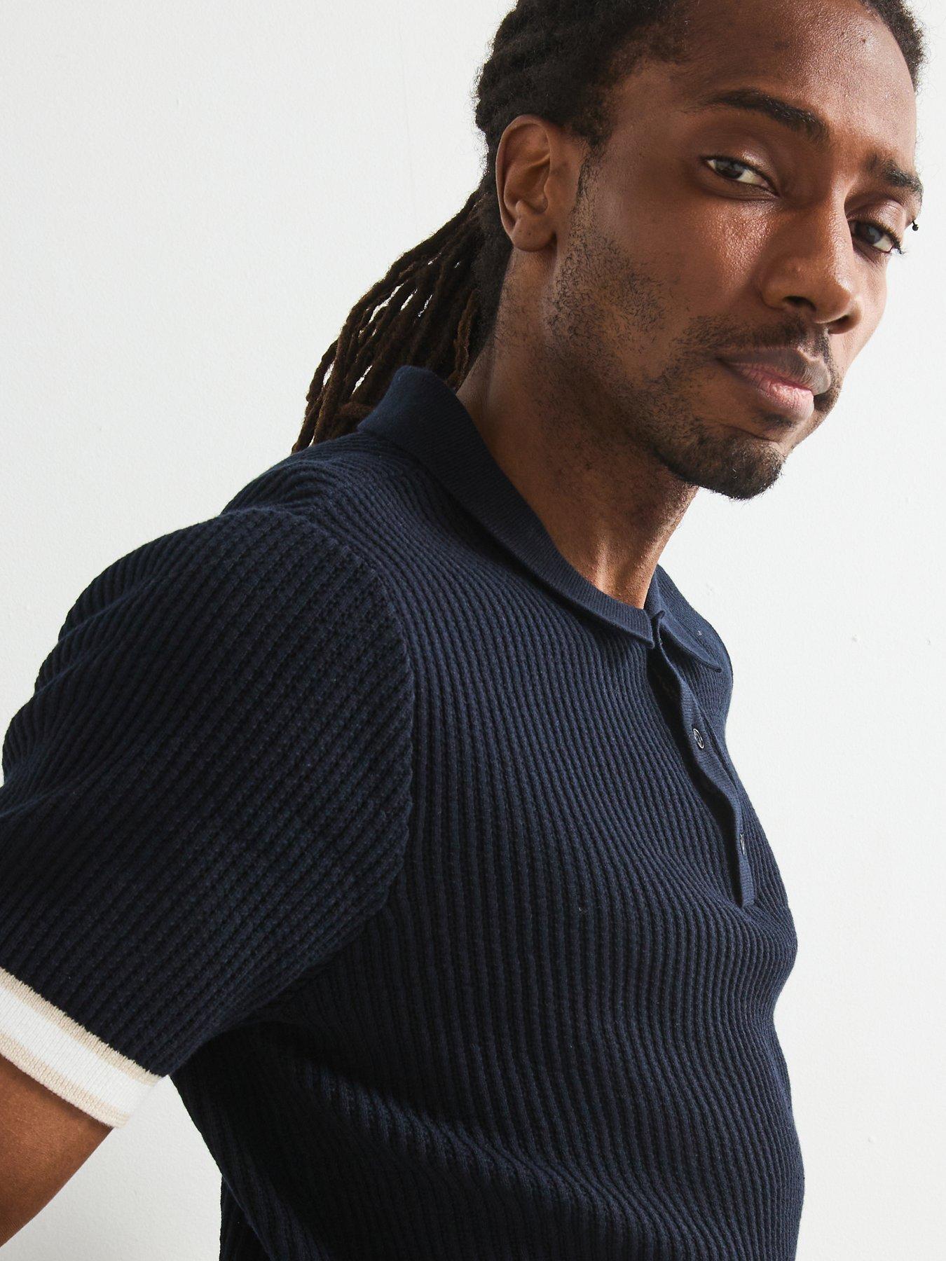 Image 5 of 6 of Very Man Knitted Tipped Polo Shirt - Navy