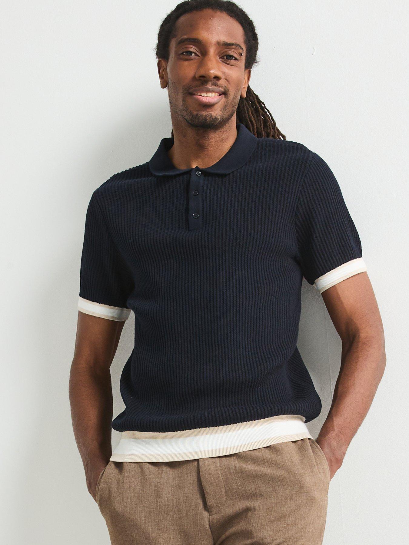 Image 6 of 6 of Very Man Knitted Tipped Polo Shirt - Navy