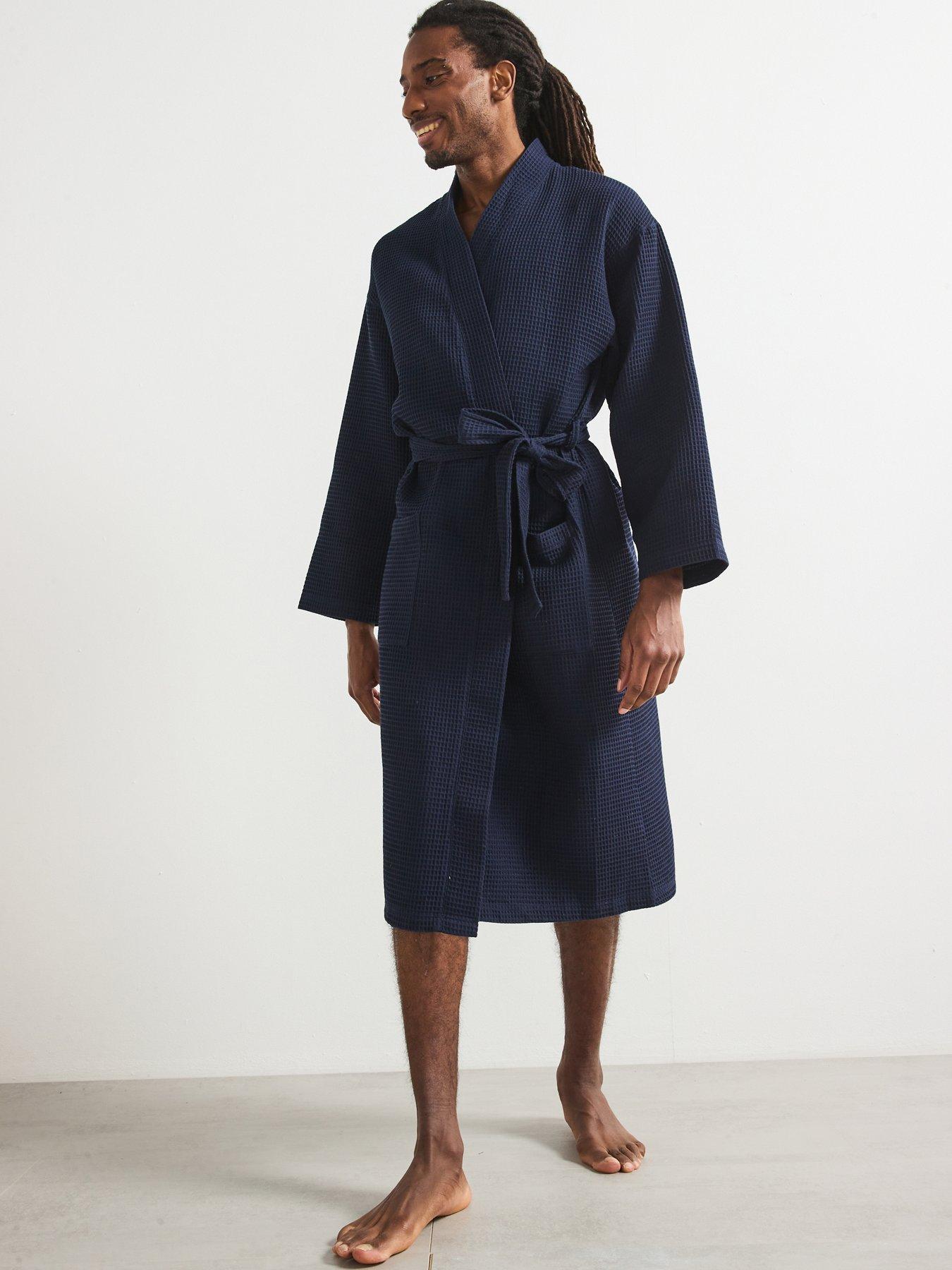 undefined Lightweight Textured Dressing Gown - Navy