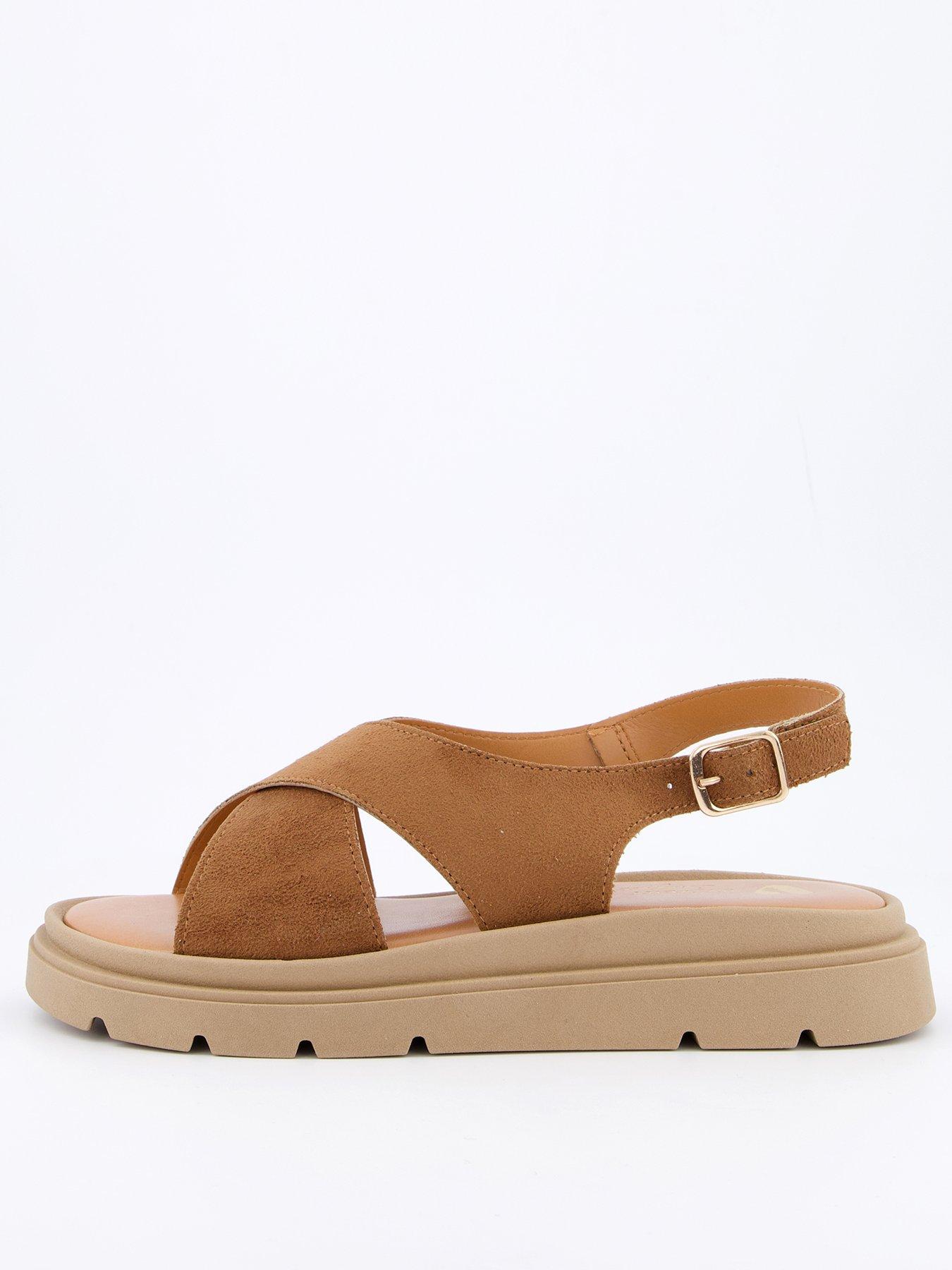 undefined Wide Fit Chunky Cross Strap Comfort Sandals - Brown