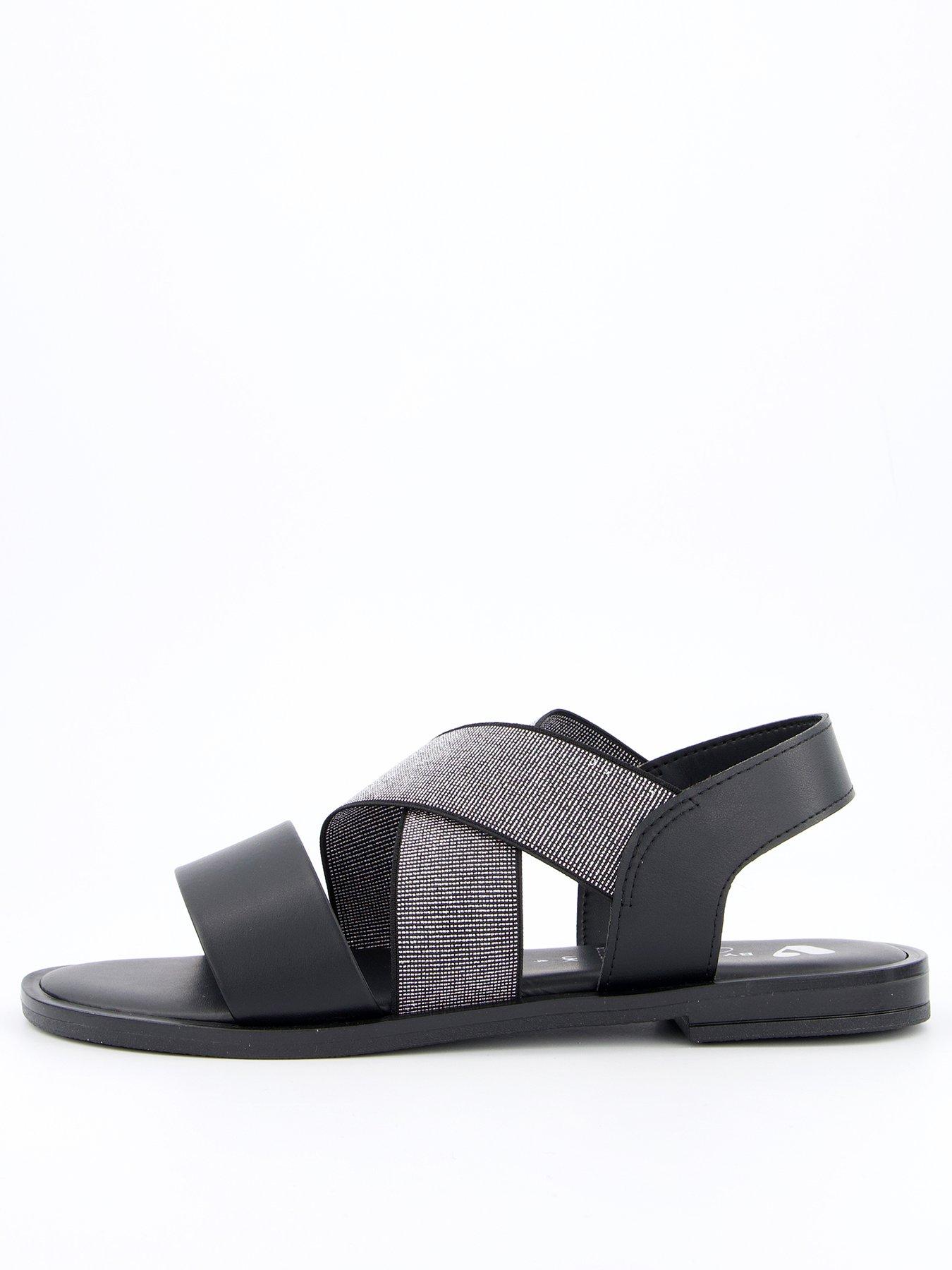 V by Very Comfort Wide Fit Comfort Elastic Flat Sandals - Black