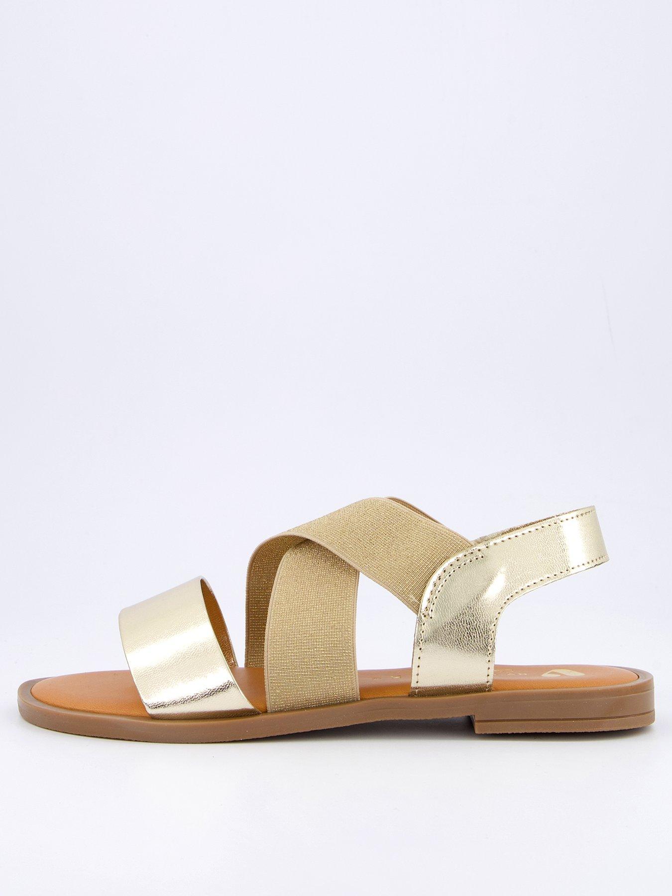 undefined Wide Fit Comfort Elastic Flat Sandals - Gold