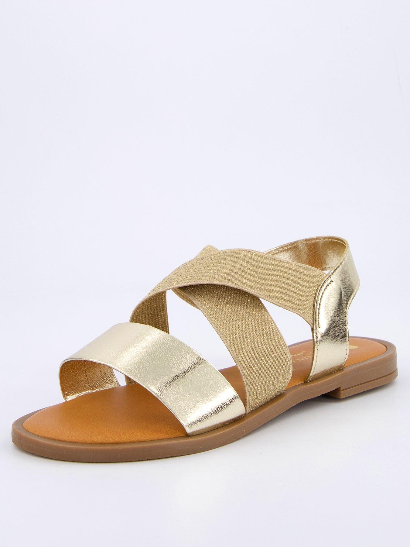 Image 2 of 7 of V by Very Comfort Wide Fit Comfort Elastic Flat Sandals - Gold&nbsp;
