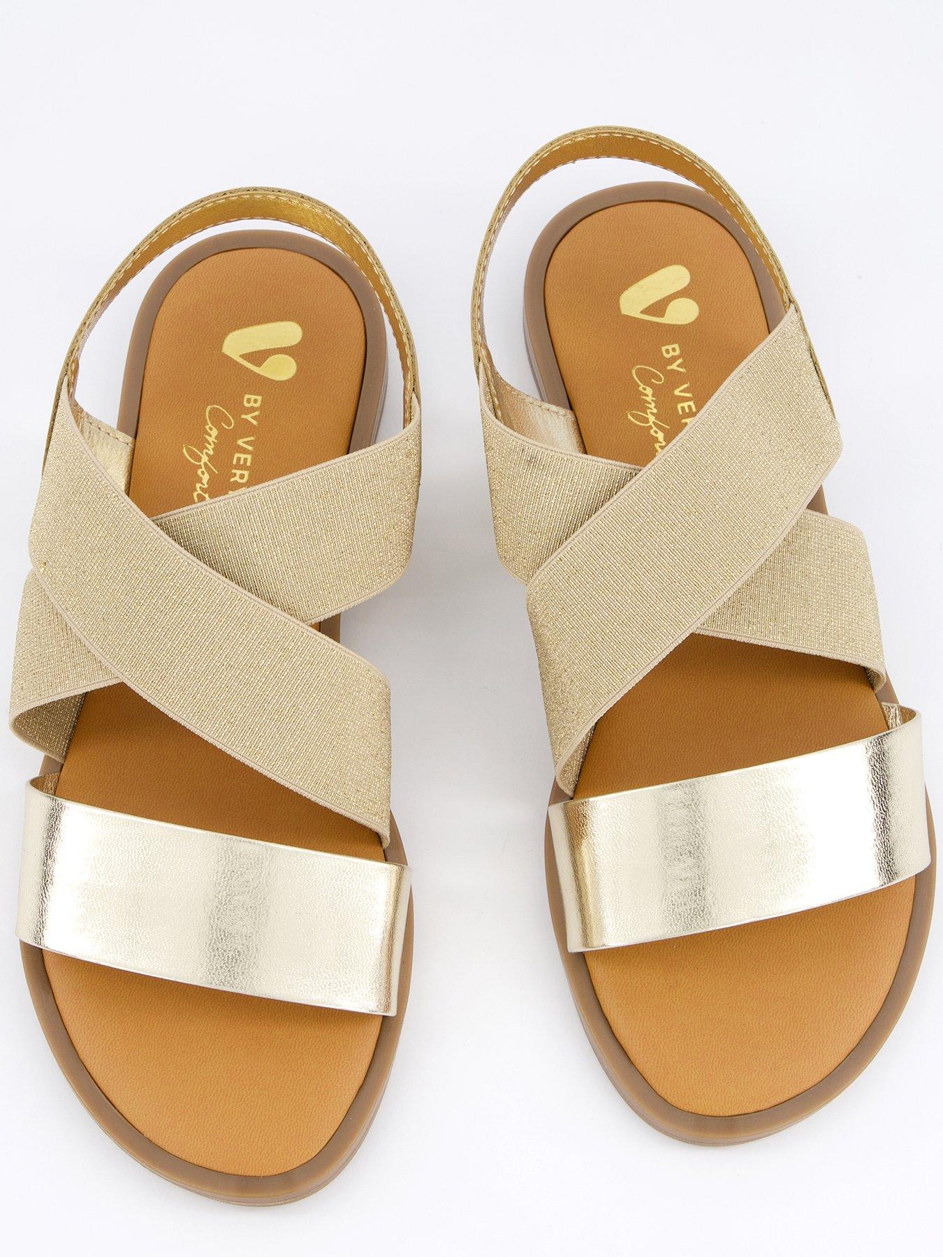 Image 3 of 7 of V by Very Comfort Wide Fit Comfort Elastic Flat Sandals - Gold&nbsp;