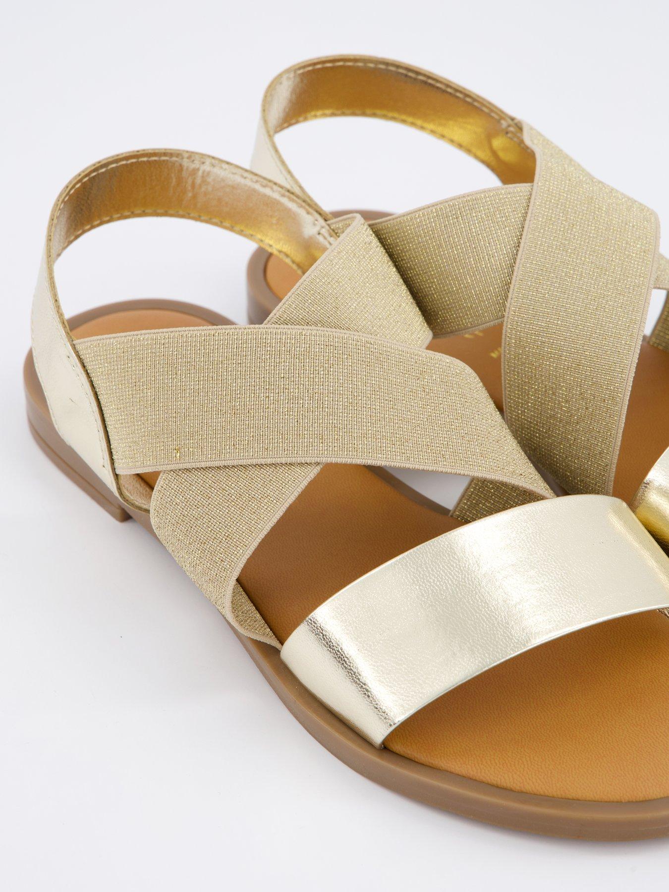 Image 5 of 7 of V by Very Comfort Wide Fit Comfort Elastic Flat Sandals - Gold&nbsp;