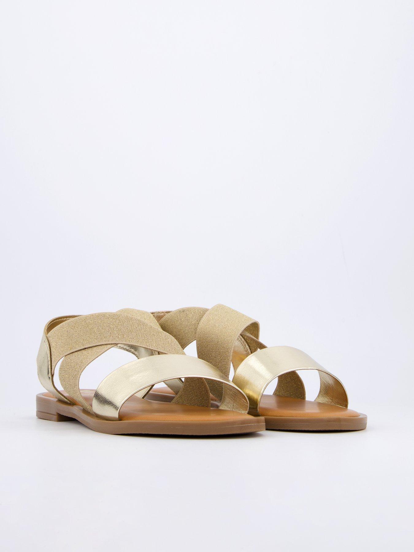 Image 6 of 7 of V by Very Comfort Wide Fit Comfort Elastic Flat Sandals - Gold&nbsp;
