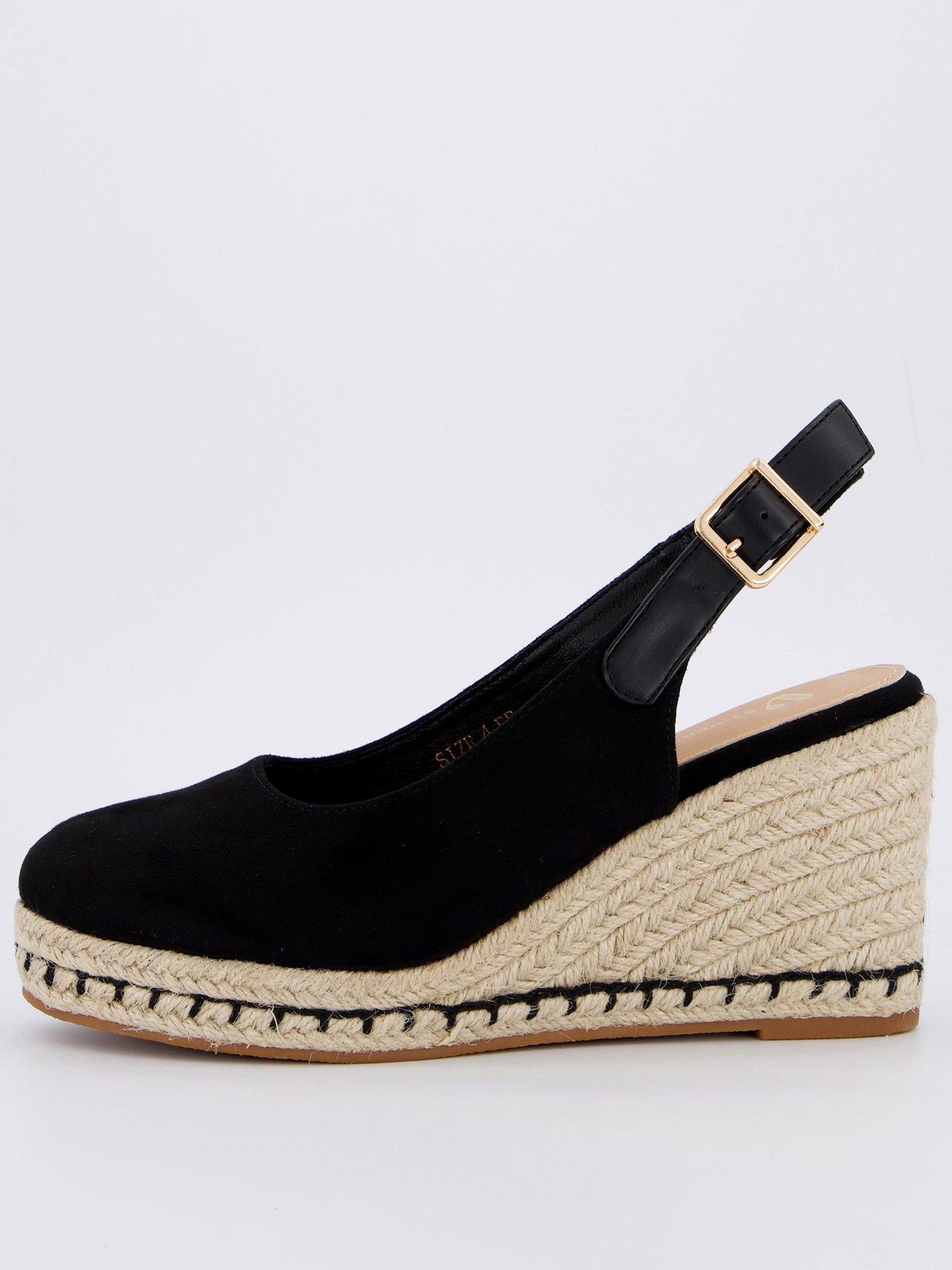 Peep Toe Wedge Ladies Black Wide Fit Wedge Shoes Black Peep Toe