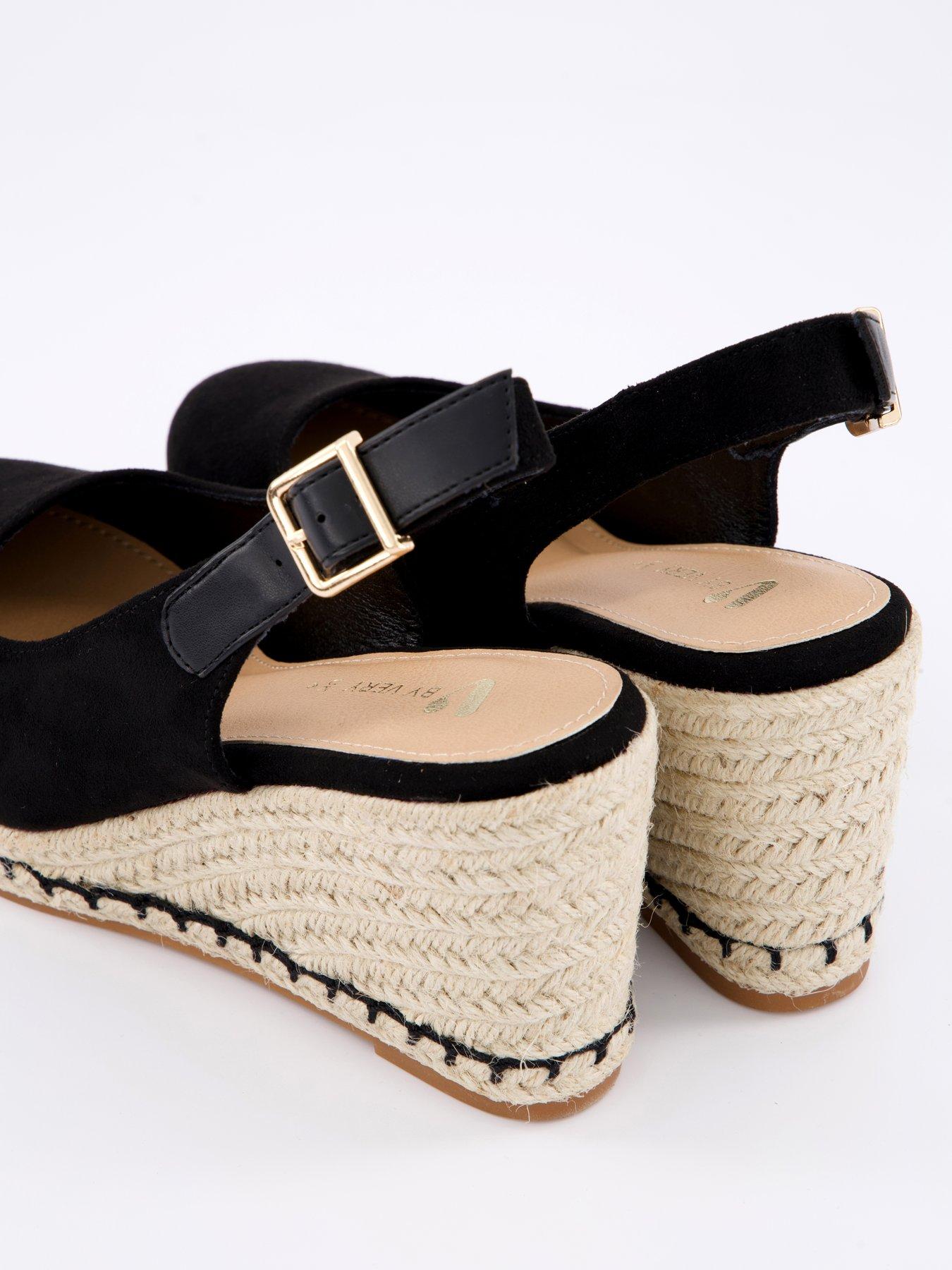 V by Very Wide Fit Close Toe Wedge Sling Back Black Very