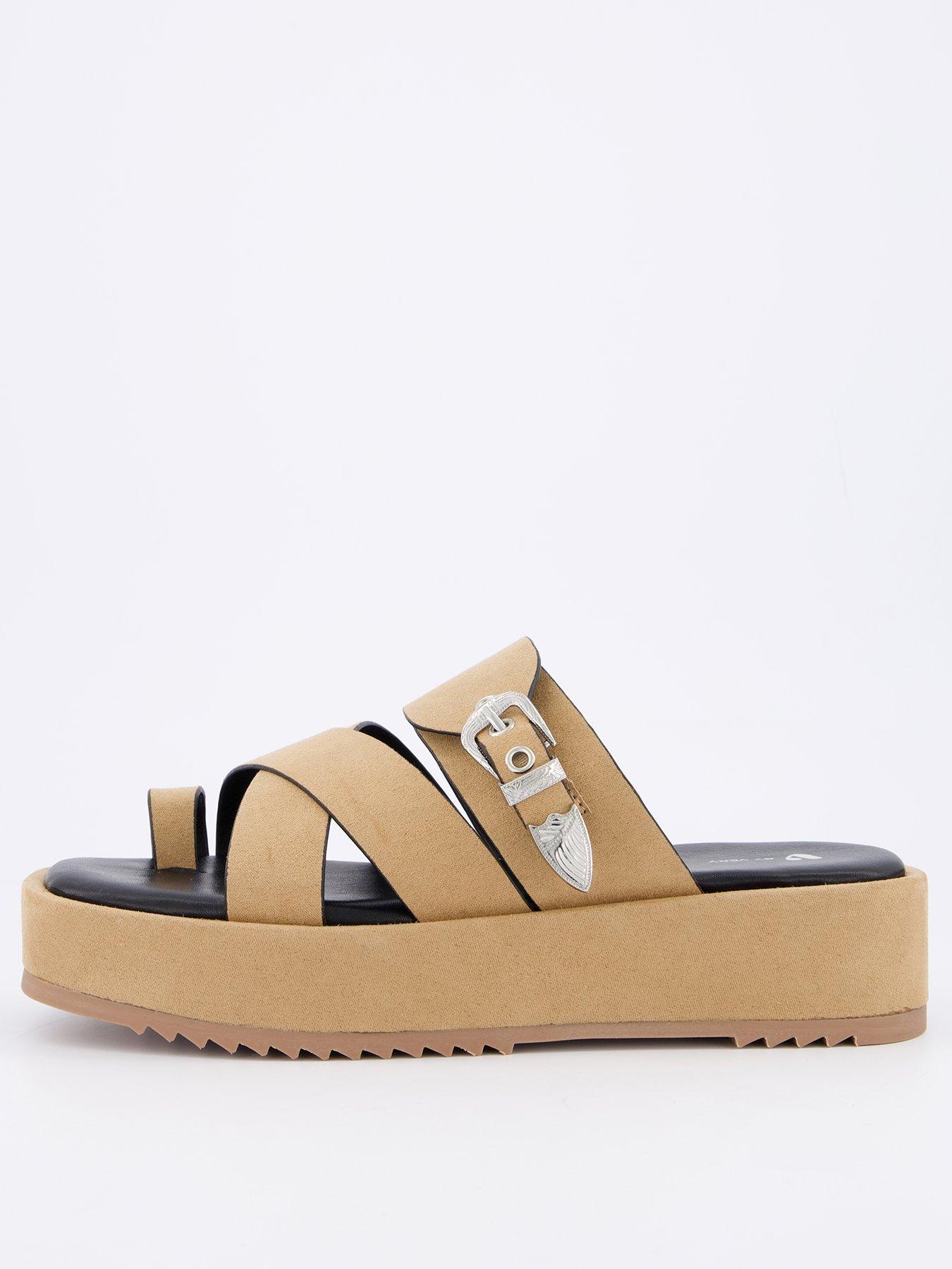 undefined Western Trim Cross Strap Flatform Sandal - Taupe