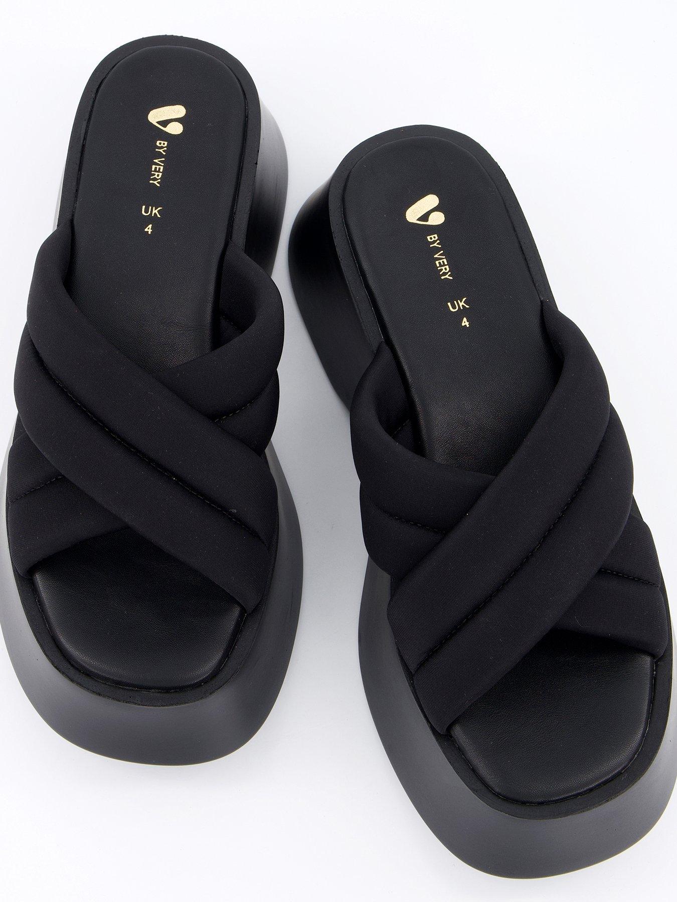 V by Very Flatform Padded Cross Strap Sandals Black Very