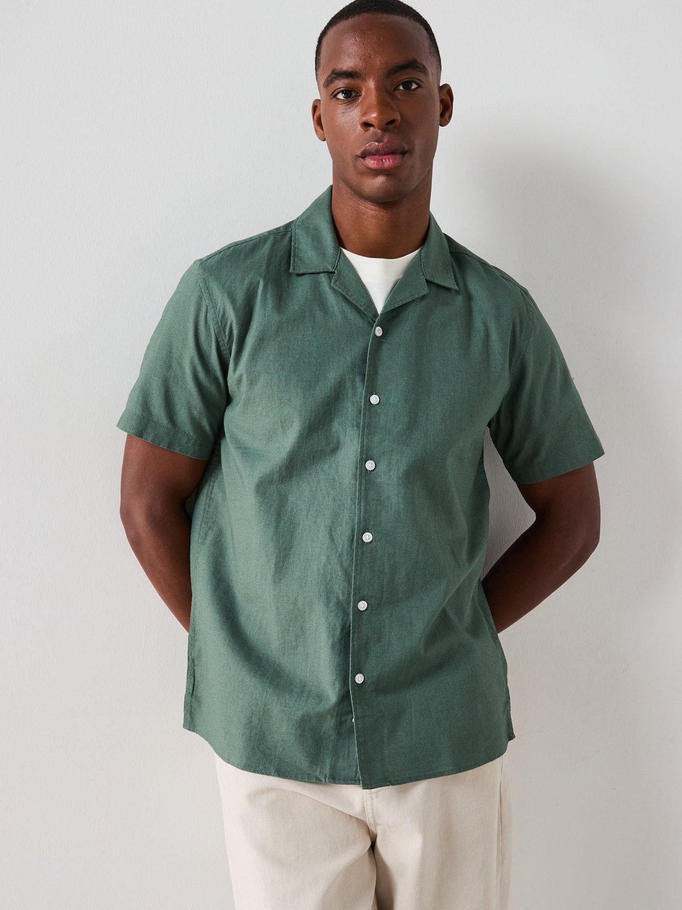 undefined Short Sleeve Revere Collar Linen Shirt - Khaki