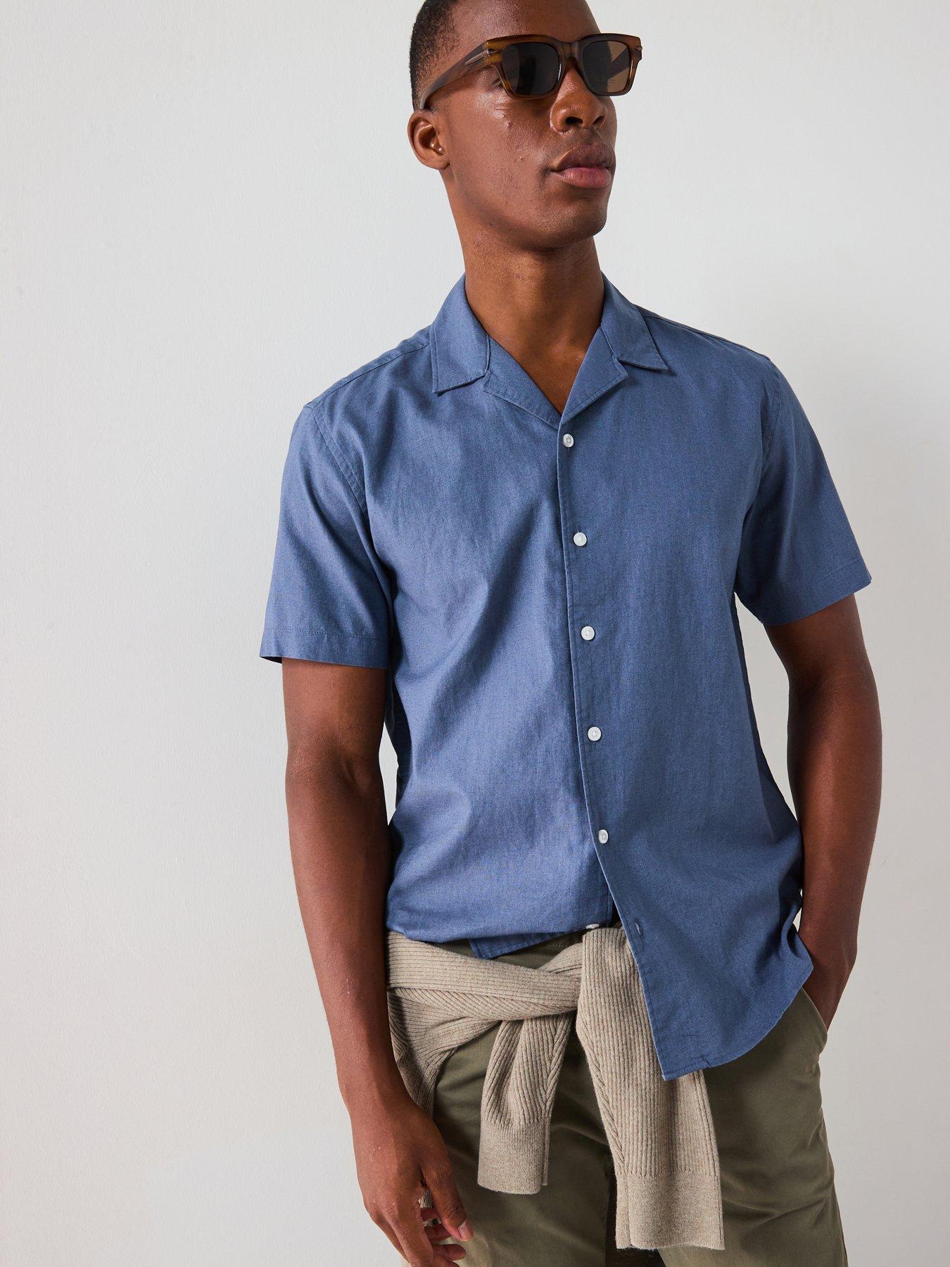 undefined Short Sleeve Revere Collar Linen Shirt - Mid Blue