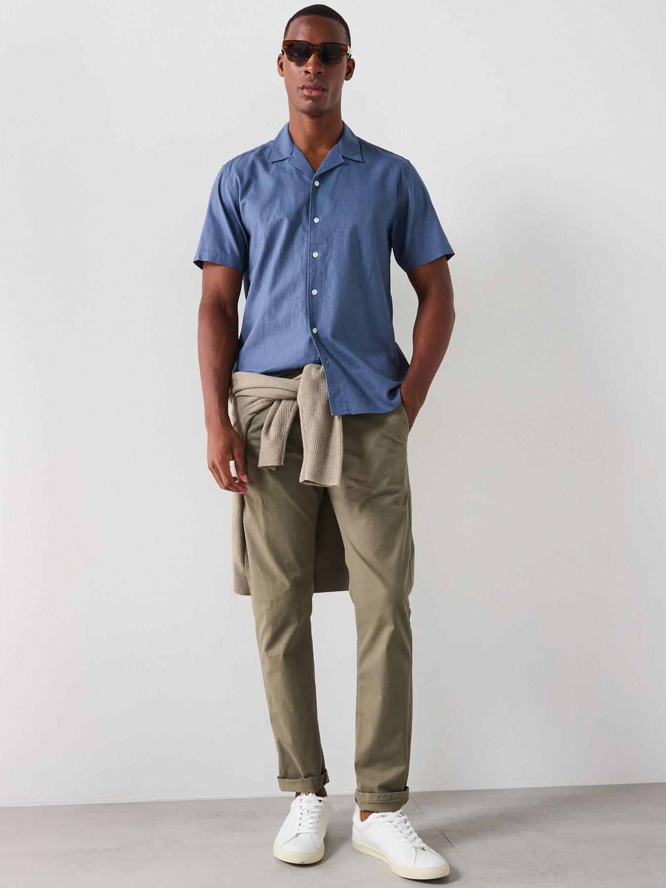Extended Collar Linen Shirt - Denim Blue main image 0
