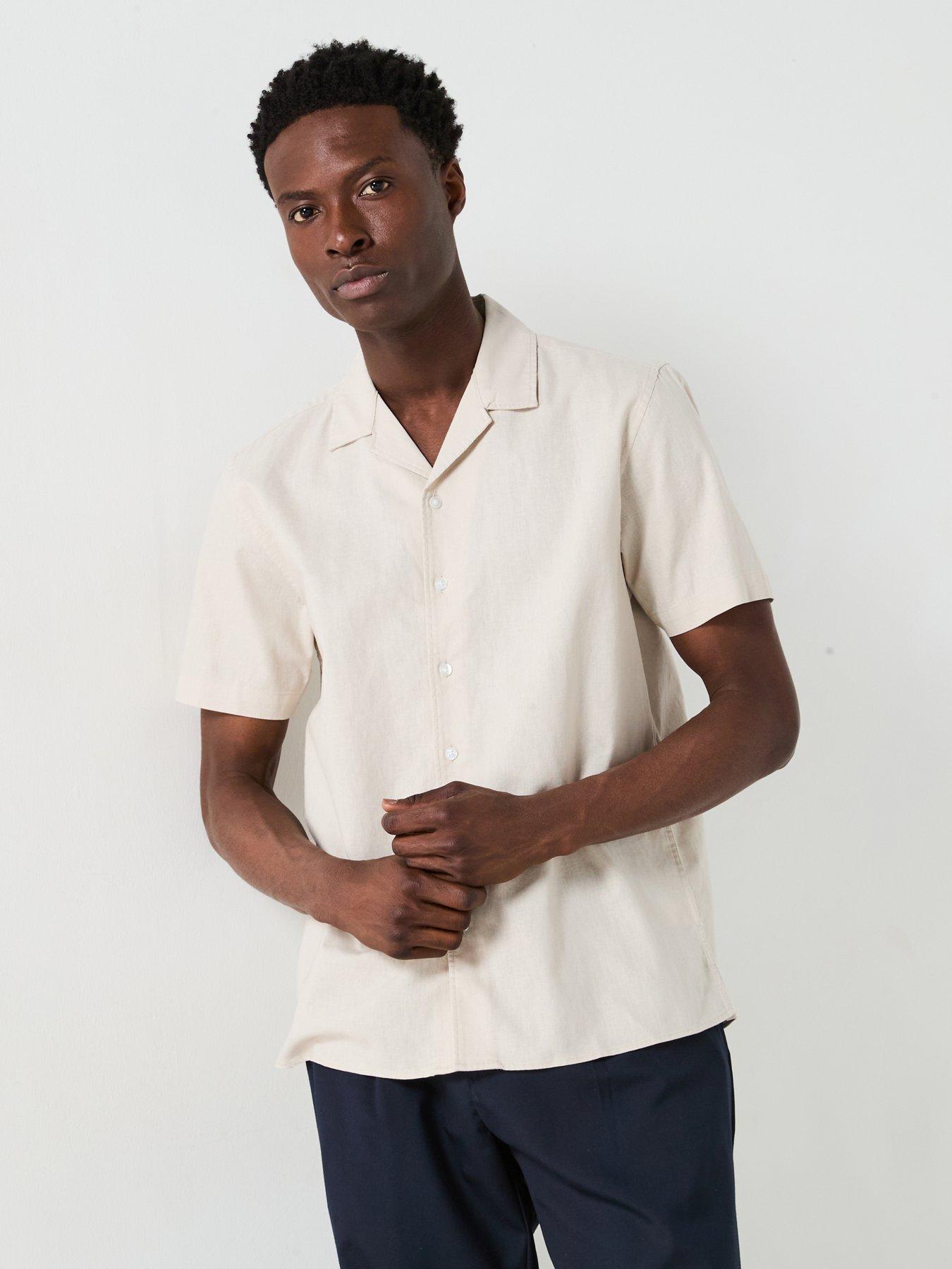 undefined Short Sleeve Revere Collar Linen Shirt - Stone