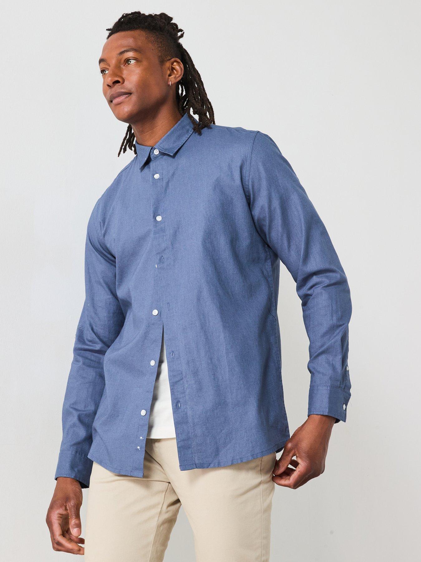 undefined Long Sleeve Linen Shirt - Mid Blue