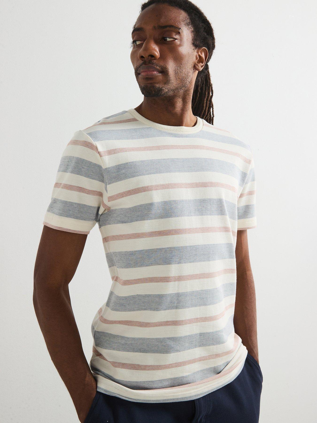 undefined Textured Stripe T-Shirt - Ecru/Blue