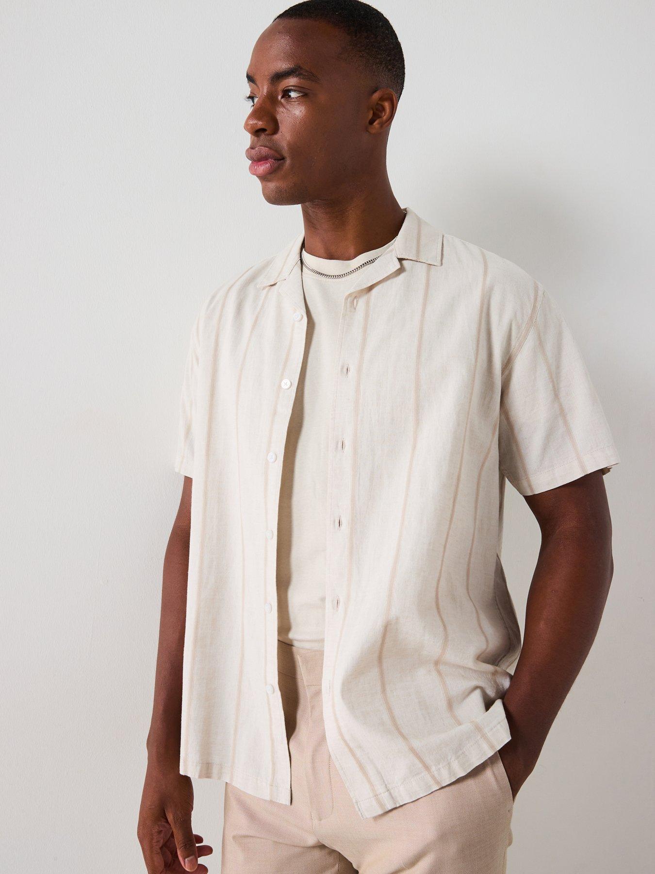undefined Short Sleeve Revere Stripe Shirt - Natural
