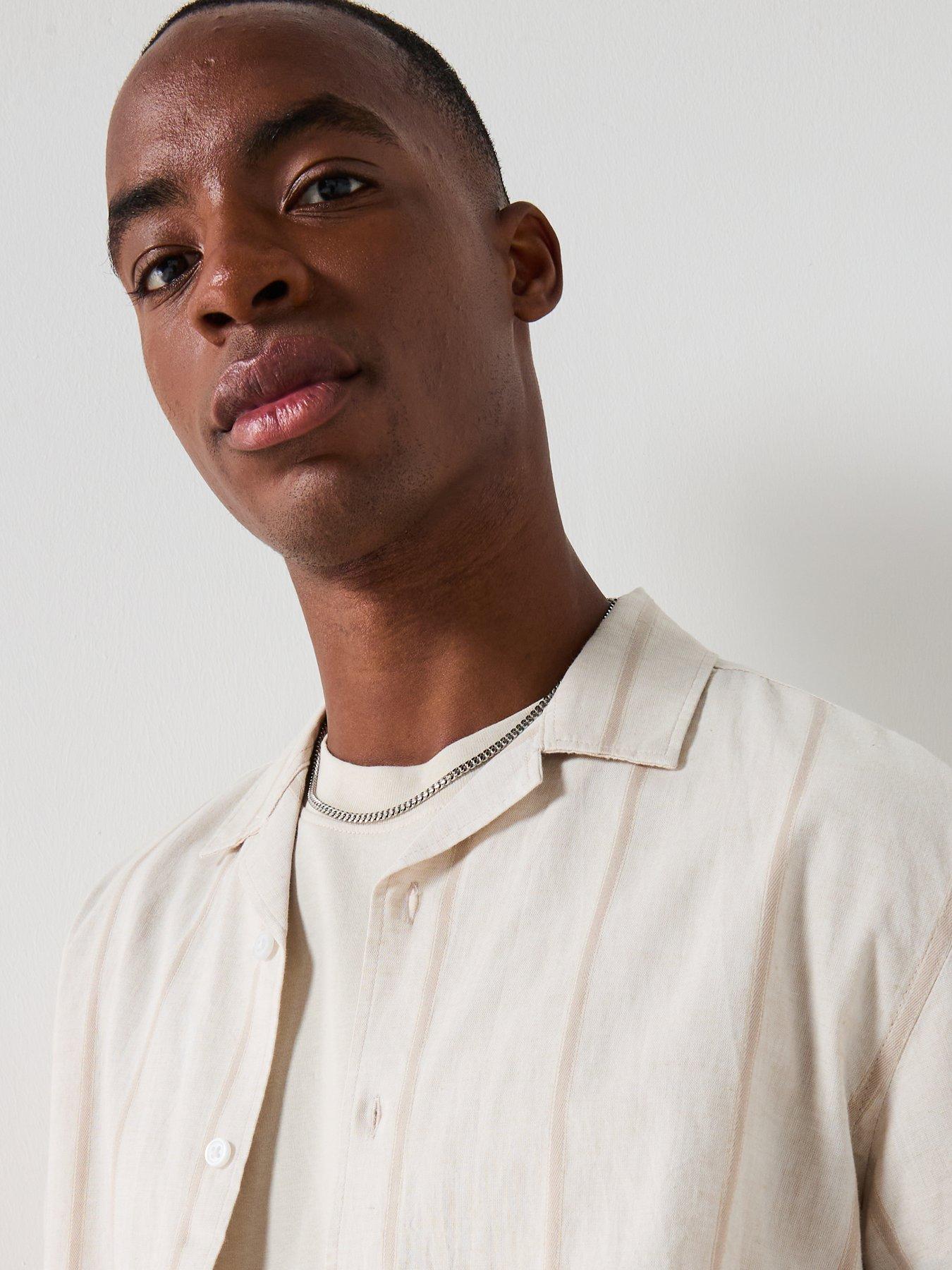 Image 4 of 6 of Very Man Short Sleeve Revere Stripe Shirt - Natural