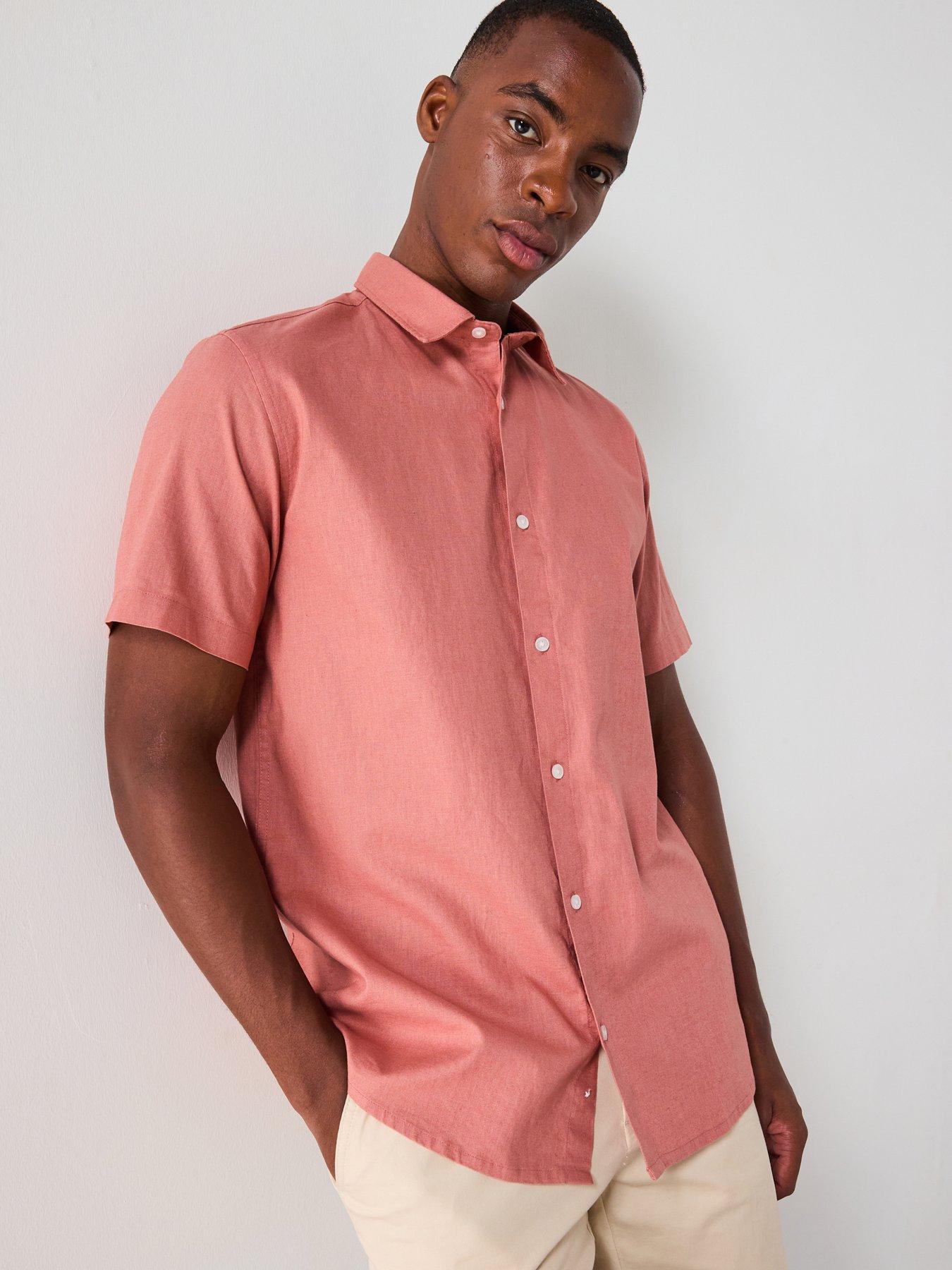 undefined Short Sleeve Standard Collar Linen Shirt - Terracotta