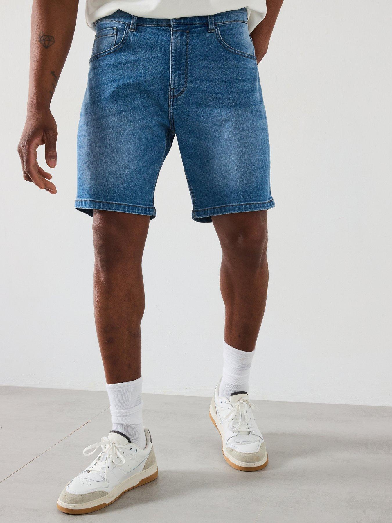 undefined Straight Denim Shorts - Light Blue