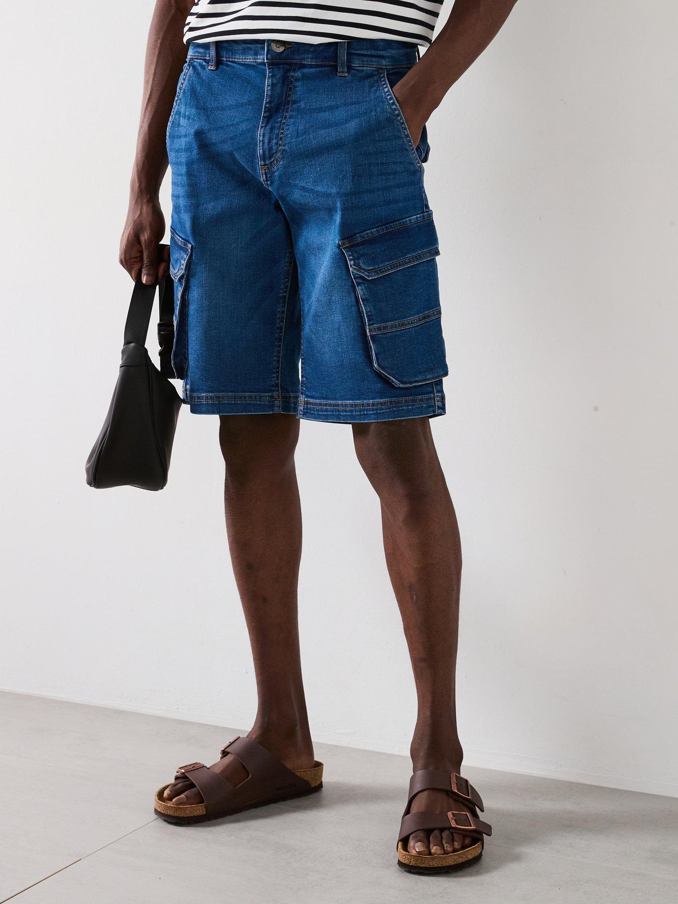 undefined Relaxed Denim Cargo Shorts - Blue