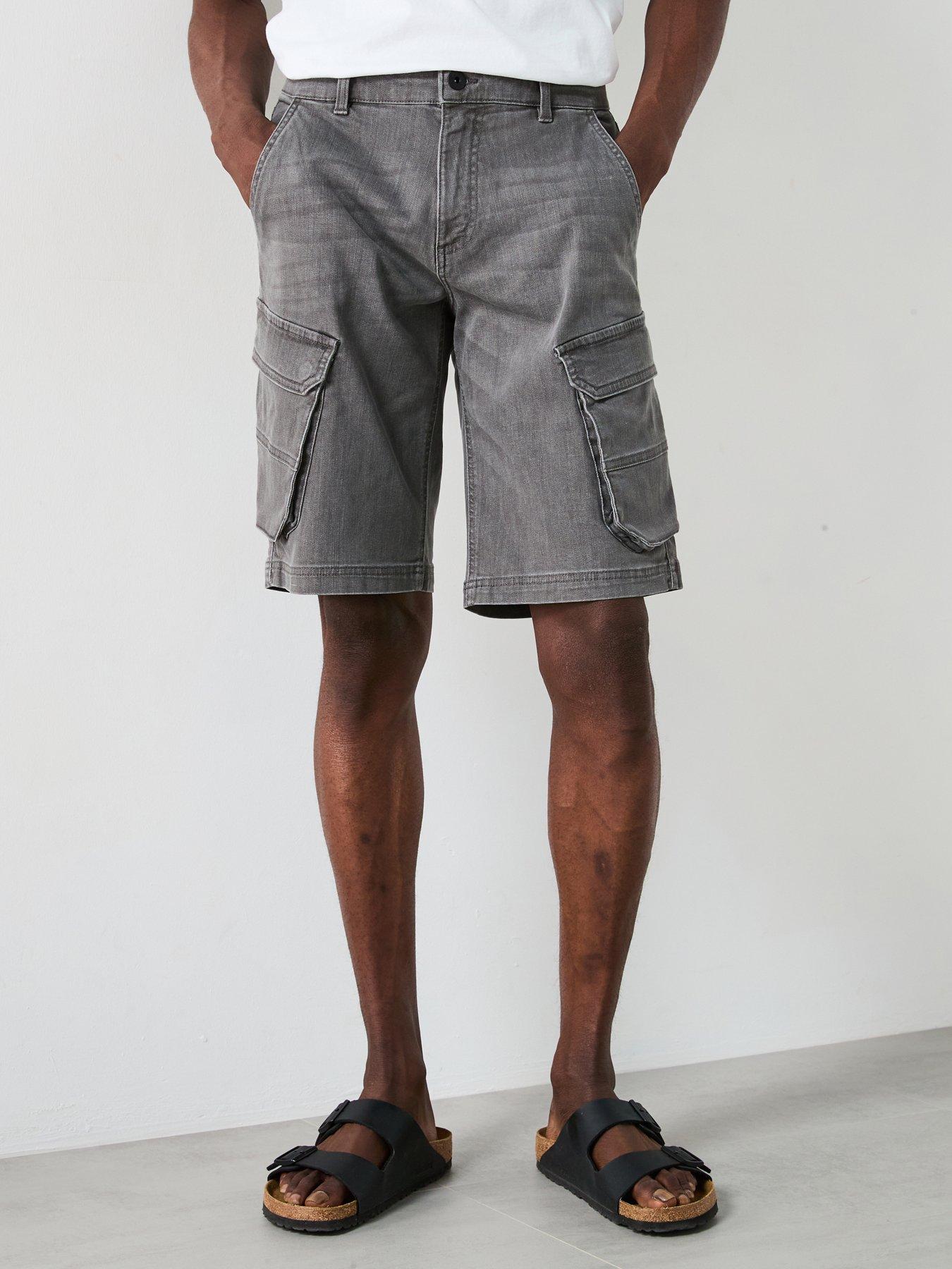 undefined Relaxed Denim Cargo Shorts - Grey