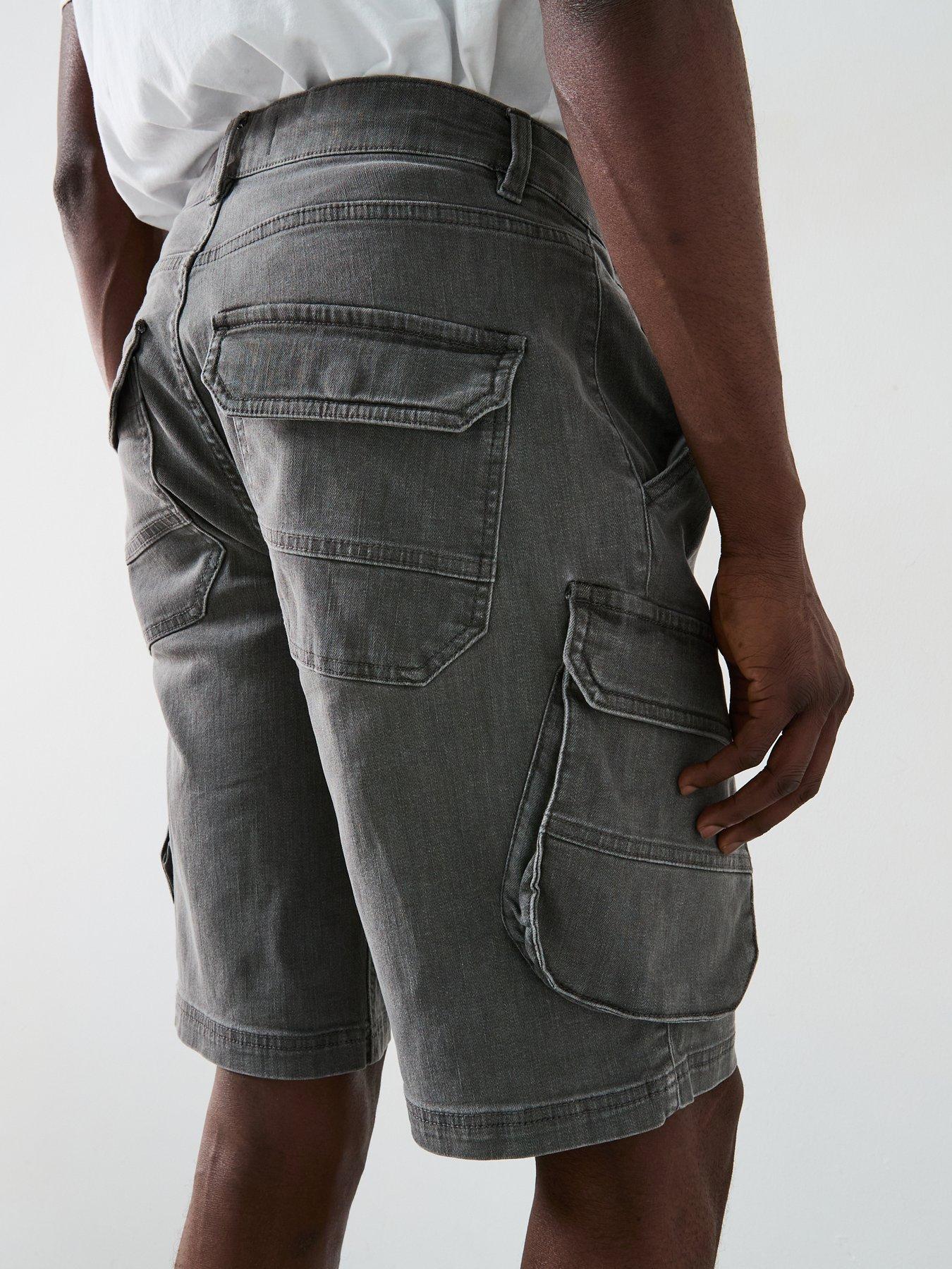 Image 4 of 6 of Very Man Relaxed Denim Cargo Shorts - Grey