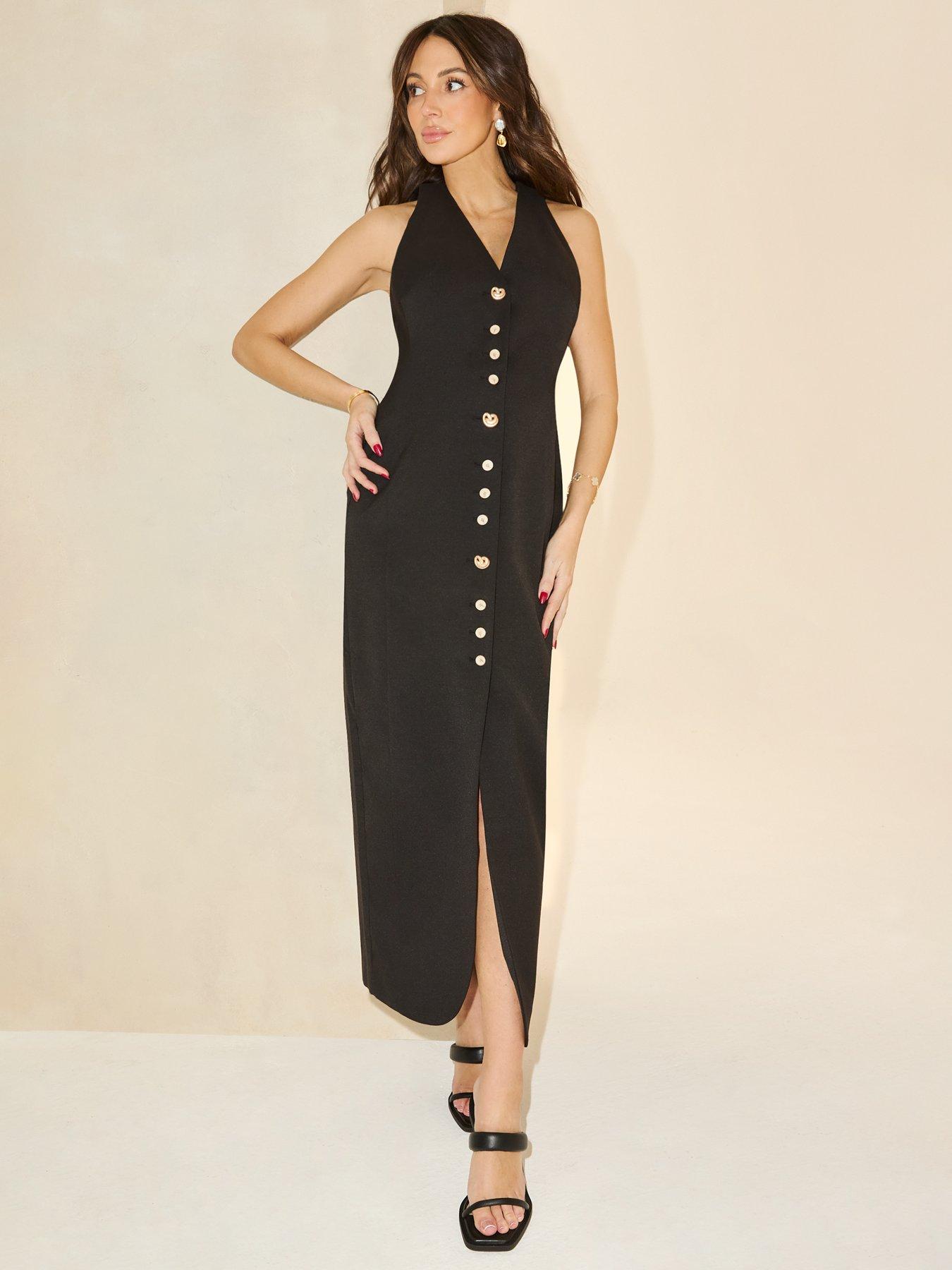 undefined Tailored Multi Button Dress - Black