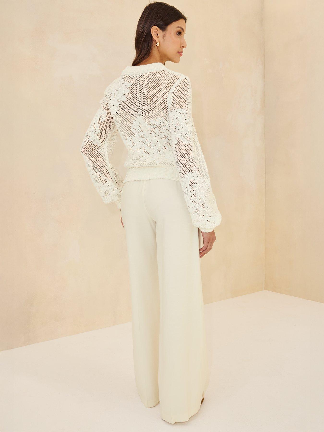Image 2 of 5 of Michelle Keegan Applique Open Knit Jumper - Cream