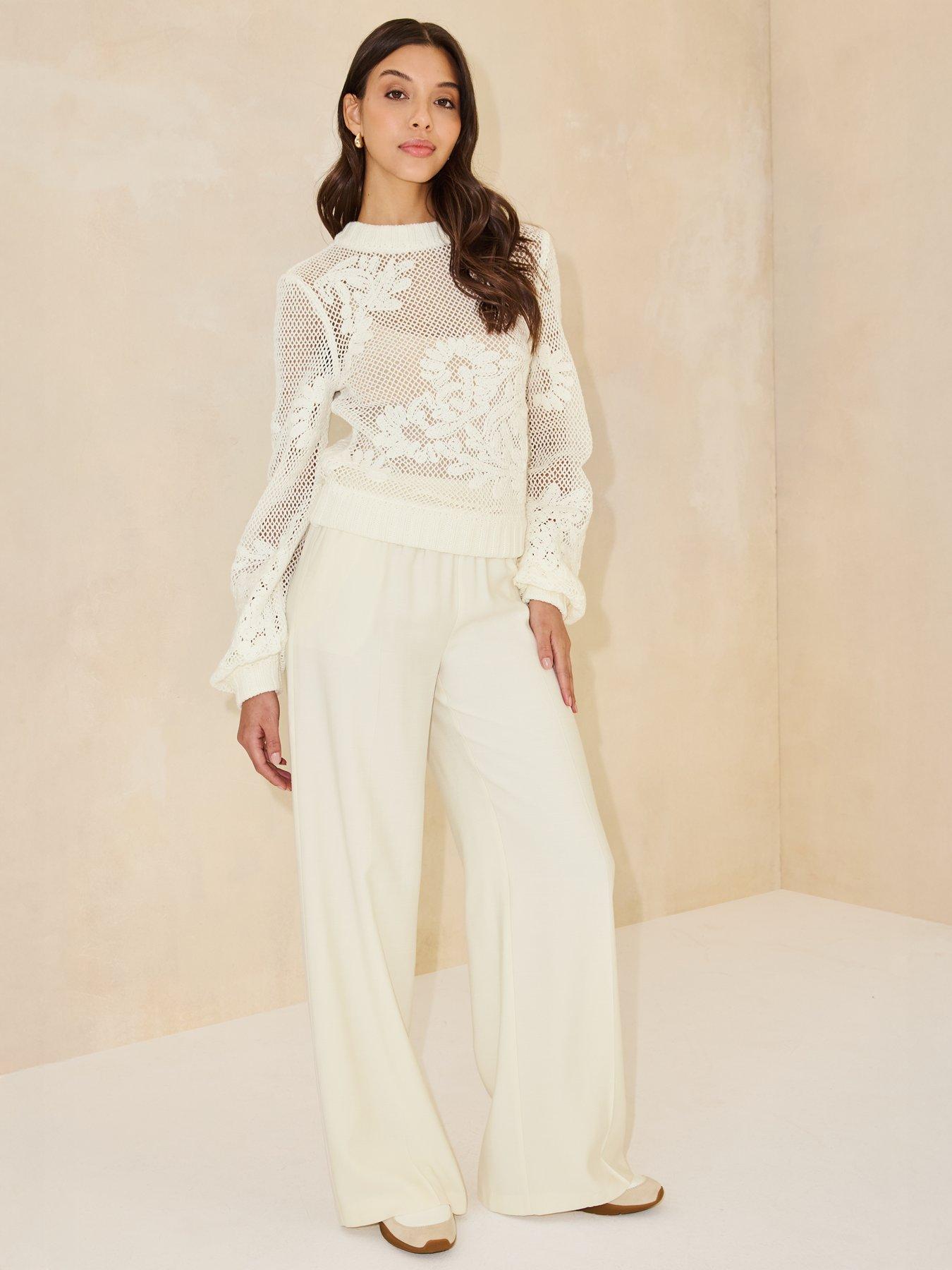 Image 3 of 5 of Michelle Keegan Applique Open Knit Jumper - Cream