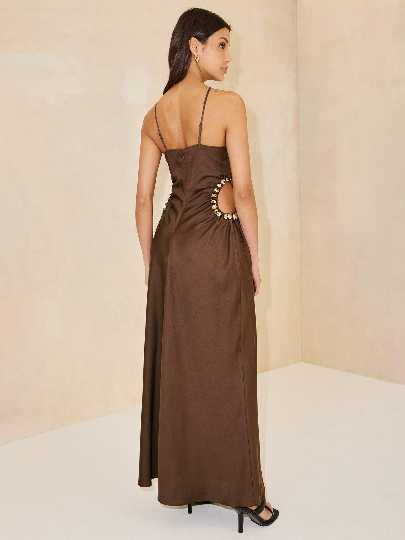 Image 2 of 5 of Michelle Keegan Strappy Cut Out Dress - Brown&nbsp;