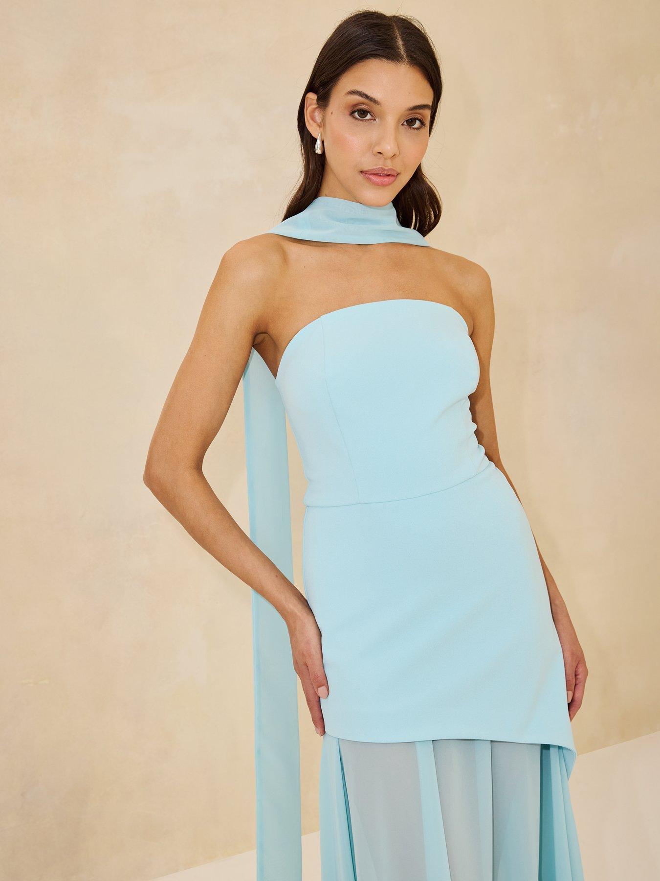 Image 4 of 5 of Michelle Keegan Bandeau&nbsp;Dress with Neck Scarf - Blue