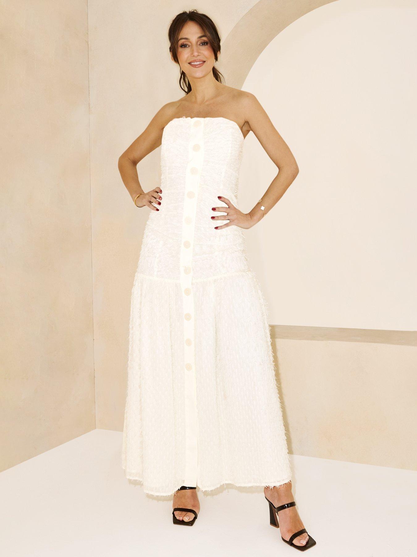 undefined Textured Bandeau Dress - Cream/White