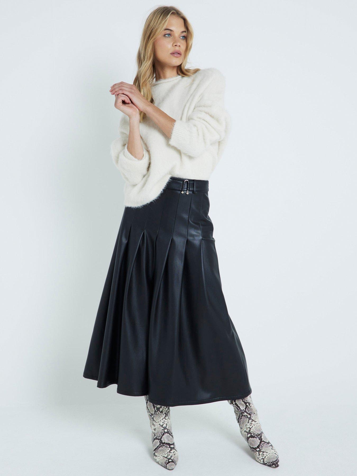 Pu Pleated Midi Skirt Black