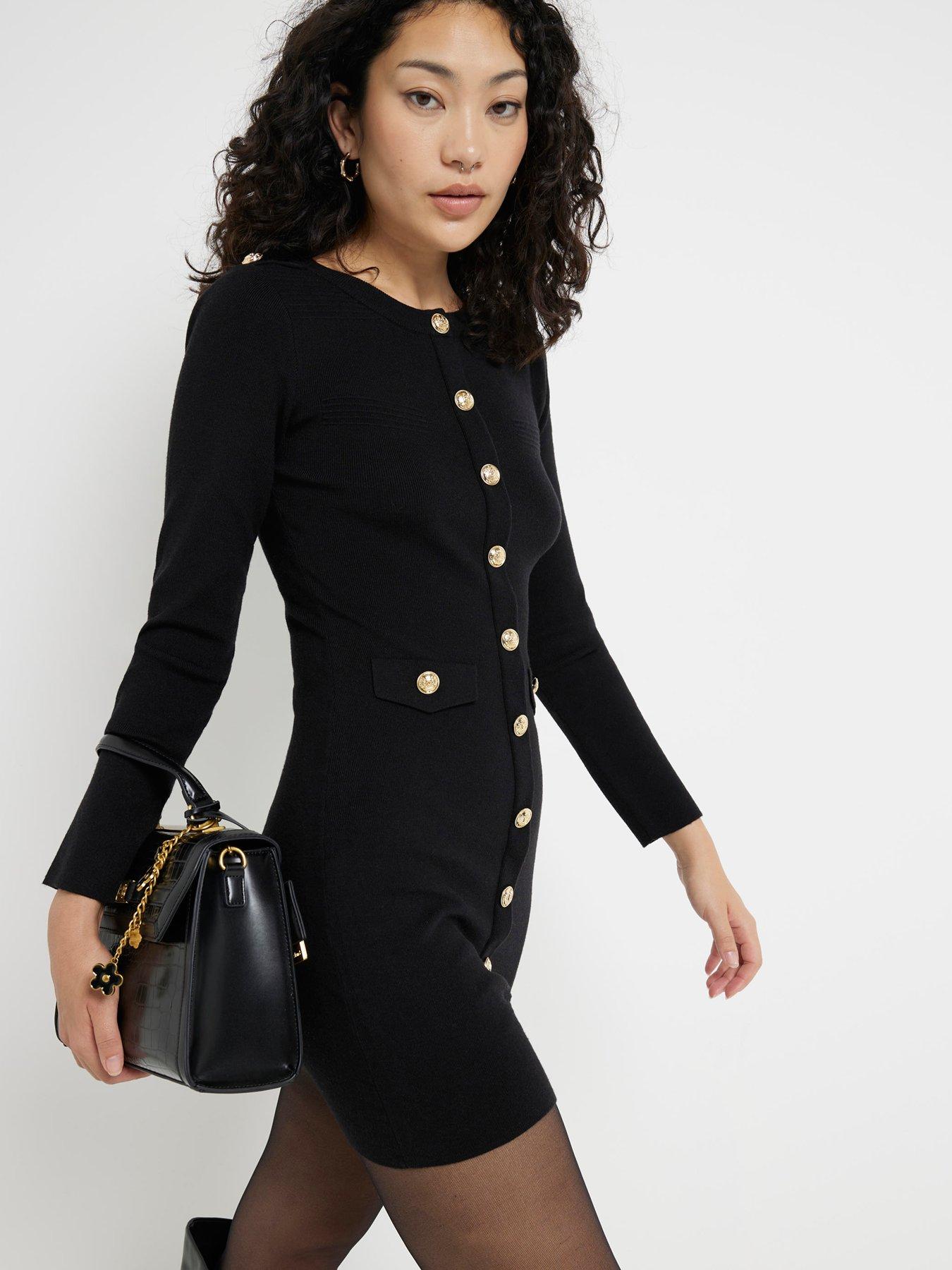 Military Button Dress Black